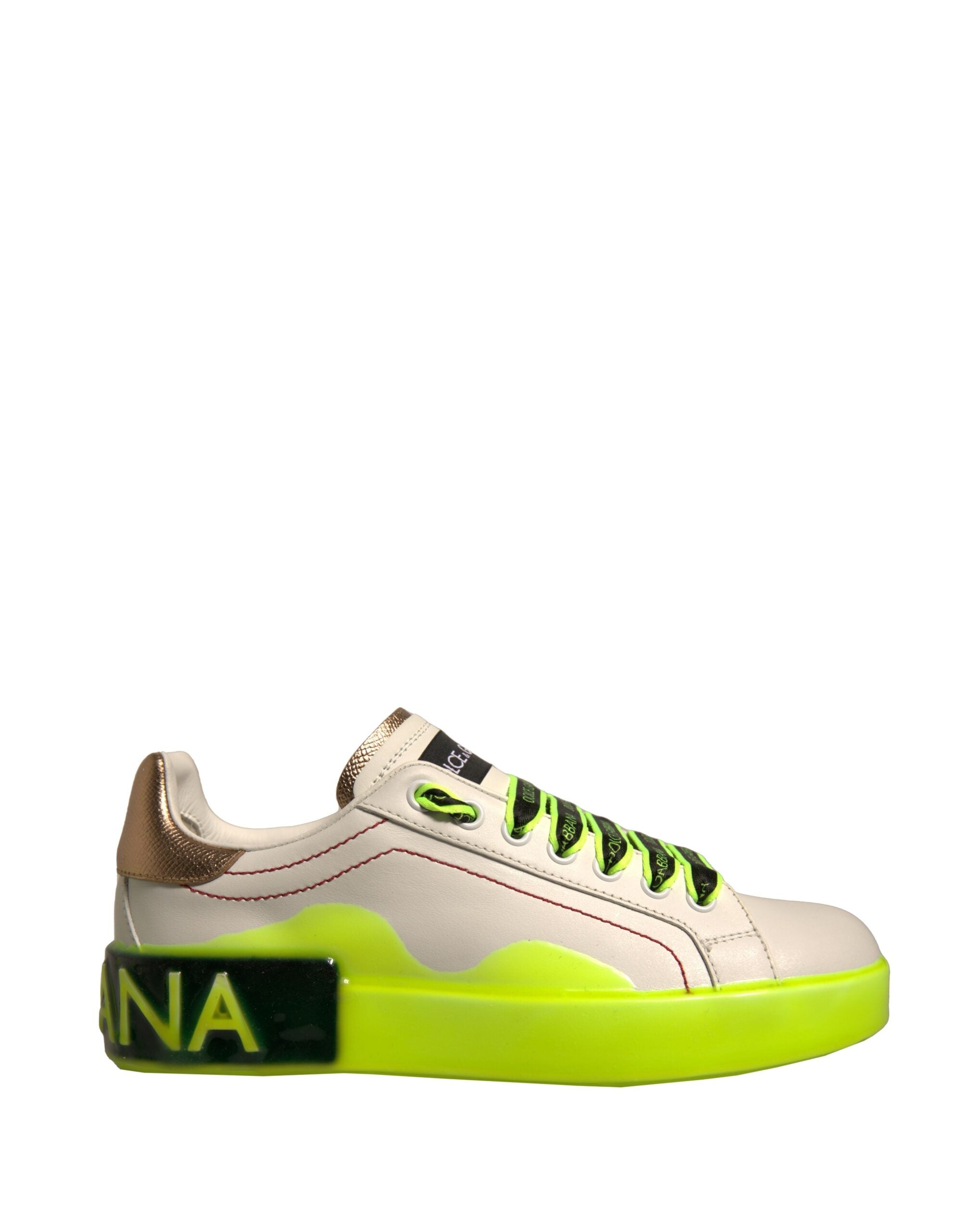 Dolce & Gabbana White Yellow Portofino Leather Sneakers Shoes Dolce & Gabbana