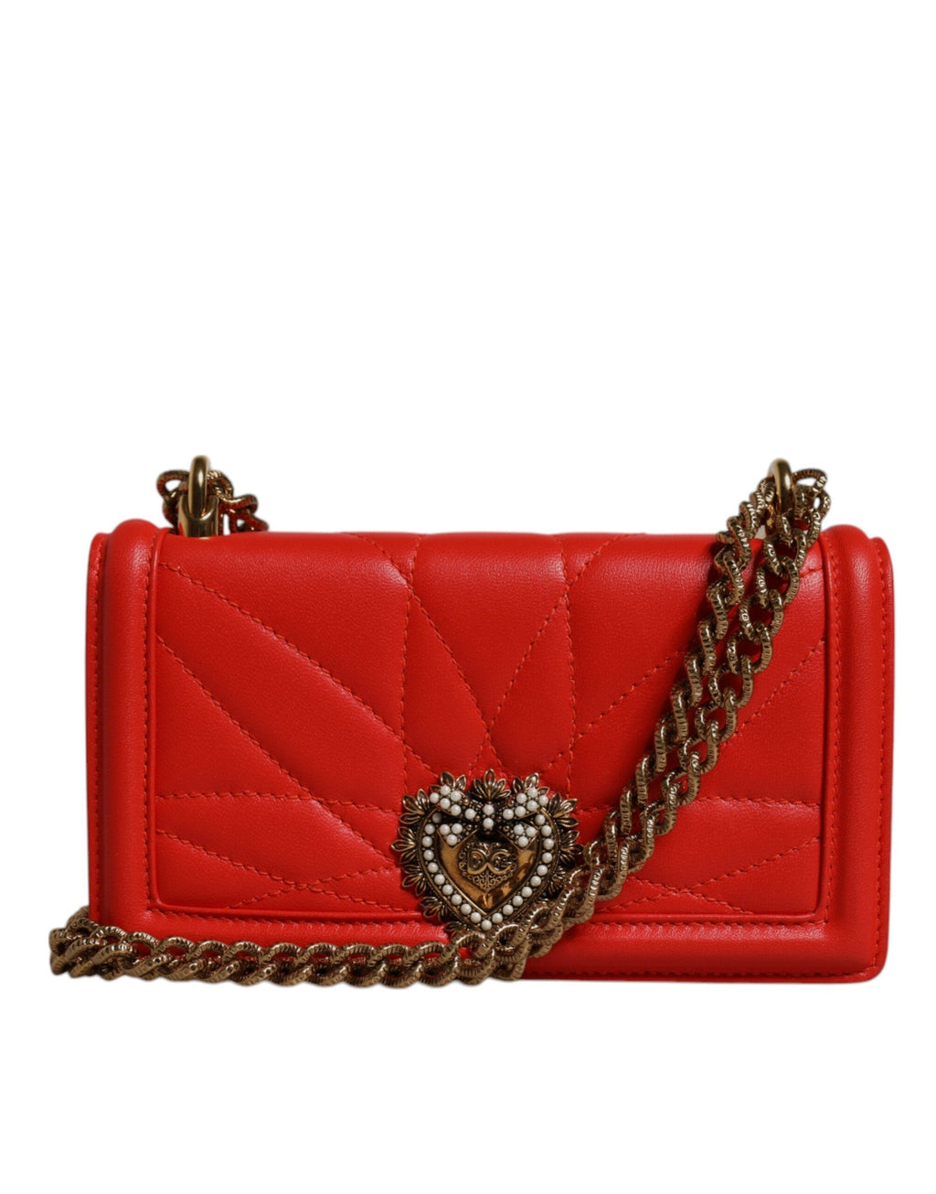Dolce & Gabbana Red Quilted Devotion Crossbody Chain Phone Cover Bag Dolce & Gabbana