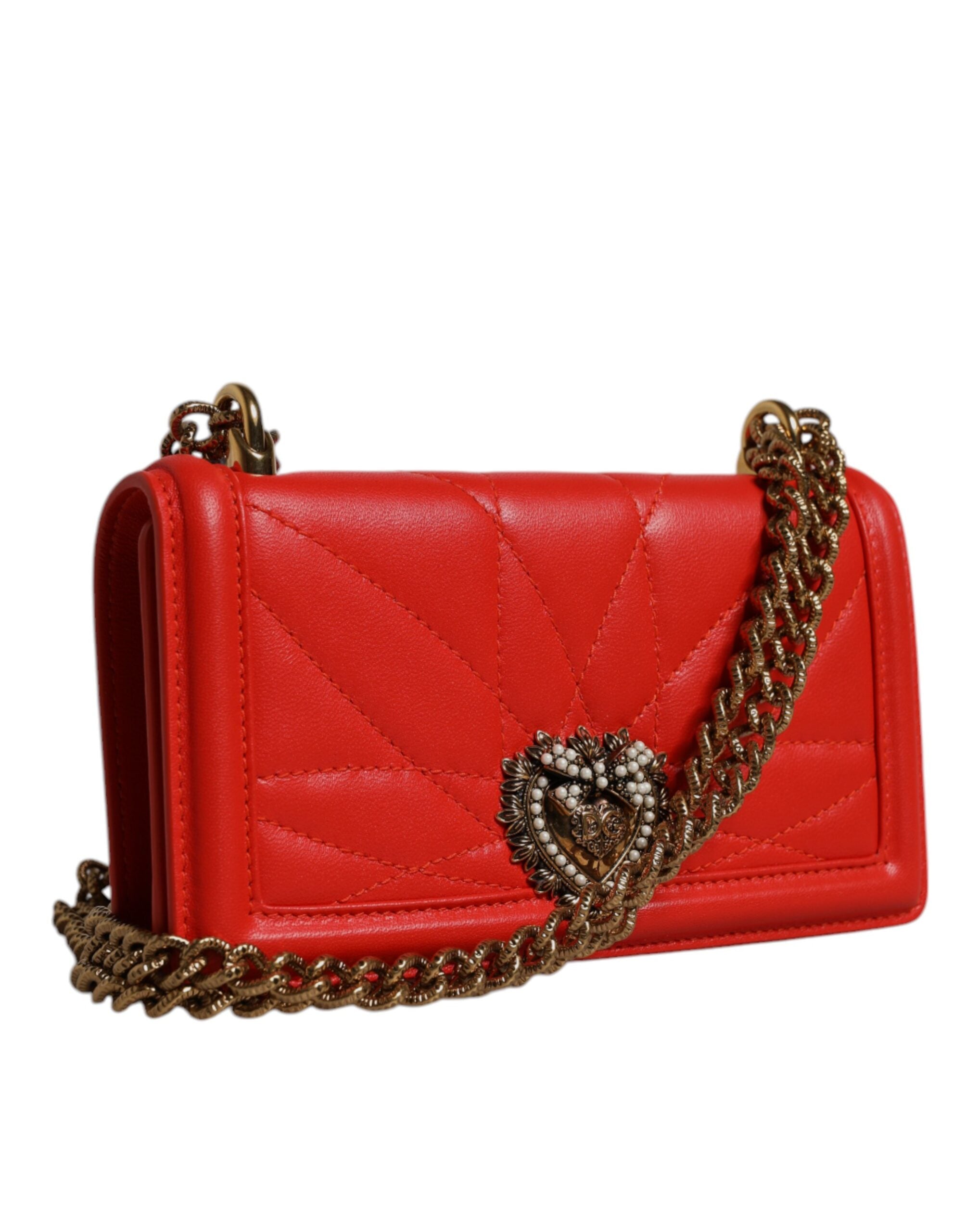 Dolce & Gabbana Red Quilted Devotion Crossbody Chain Phone Cover Bag Dolce & Gabbana