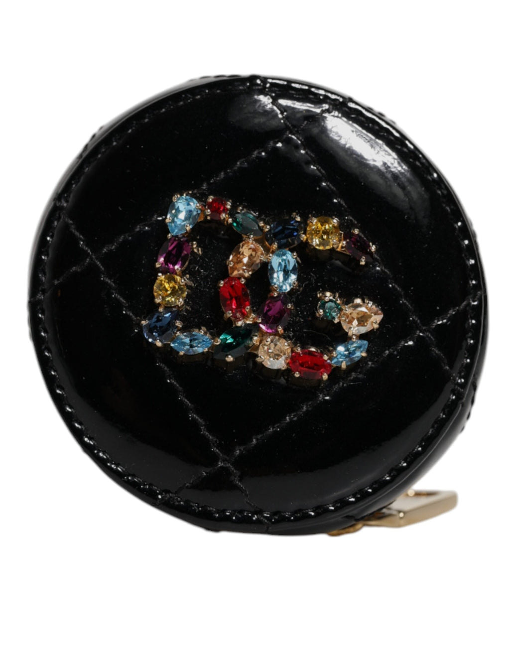 Dolce & Gabbana Black Lamb Leather DG Crystal Round Coin Purse Wallet Dolce & Gabbana