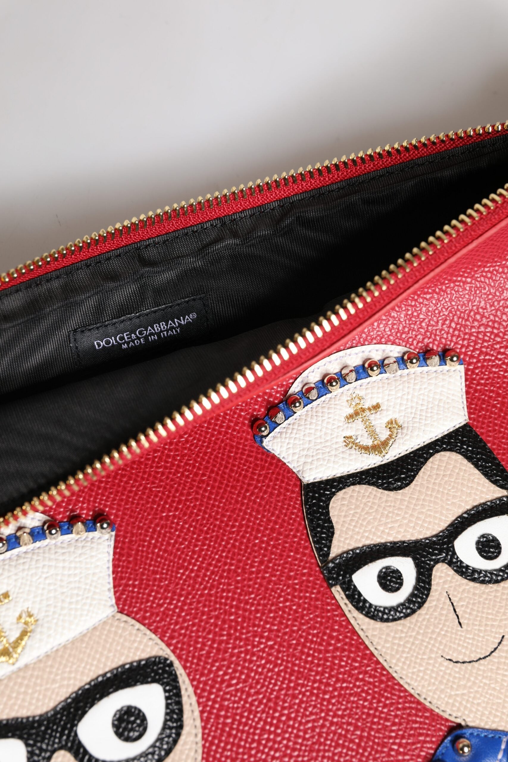 Dolce & Gabbana Red #DGFamily Embellished Leather Clutch Bag Dolce & Gabbana