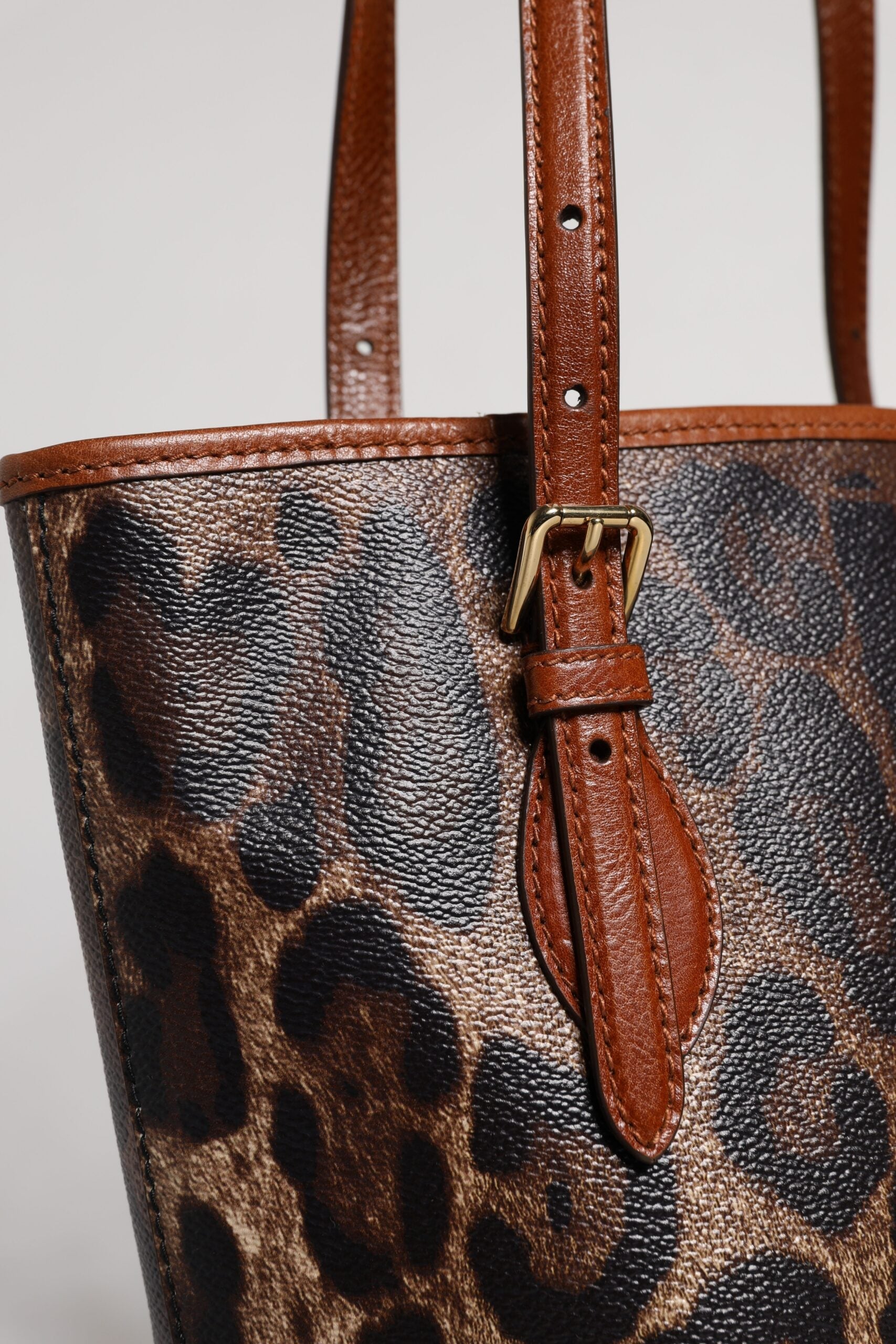 Dolce & Gabbana Brown Leopard Leather Shoulder Strap Tote Bag Dolce & Gabbana