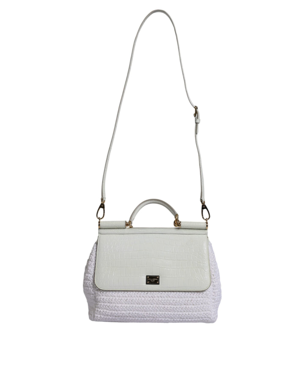 Dolce & Gabbana White Rafia Leather Top Handle Crossbody Bag Dolce & Gabbana