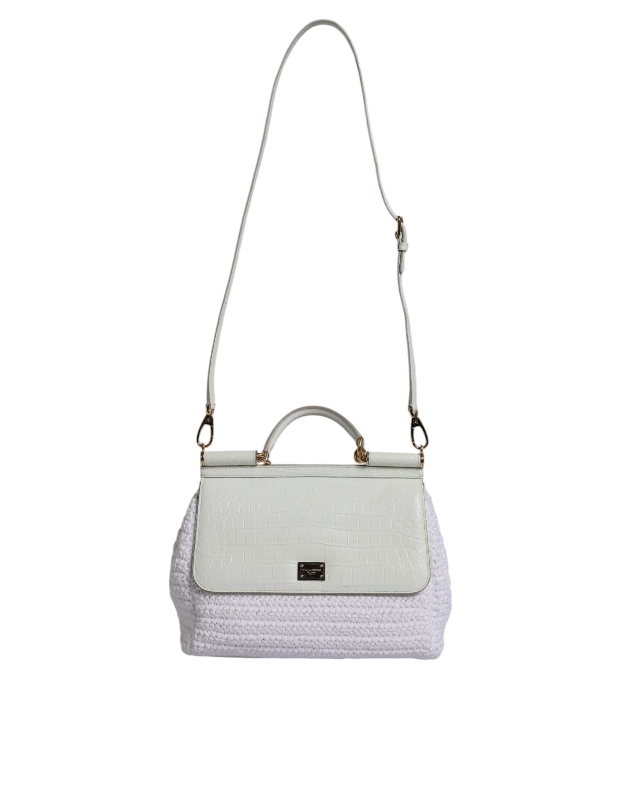 Dolce & Gabbana White Rafia Leather Top Handle Crossbody Bag Dolce & Gabbana