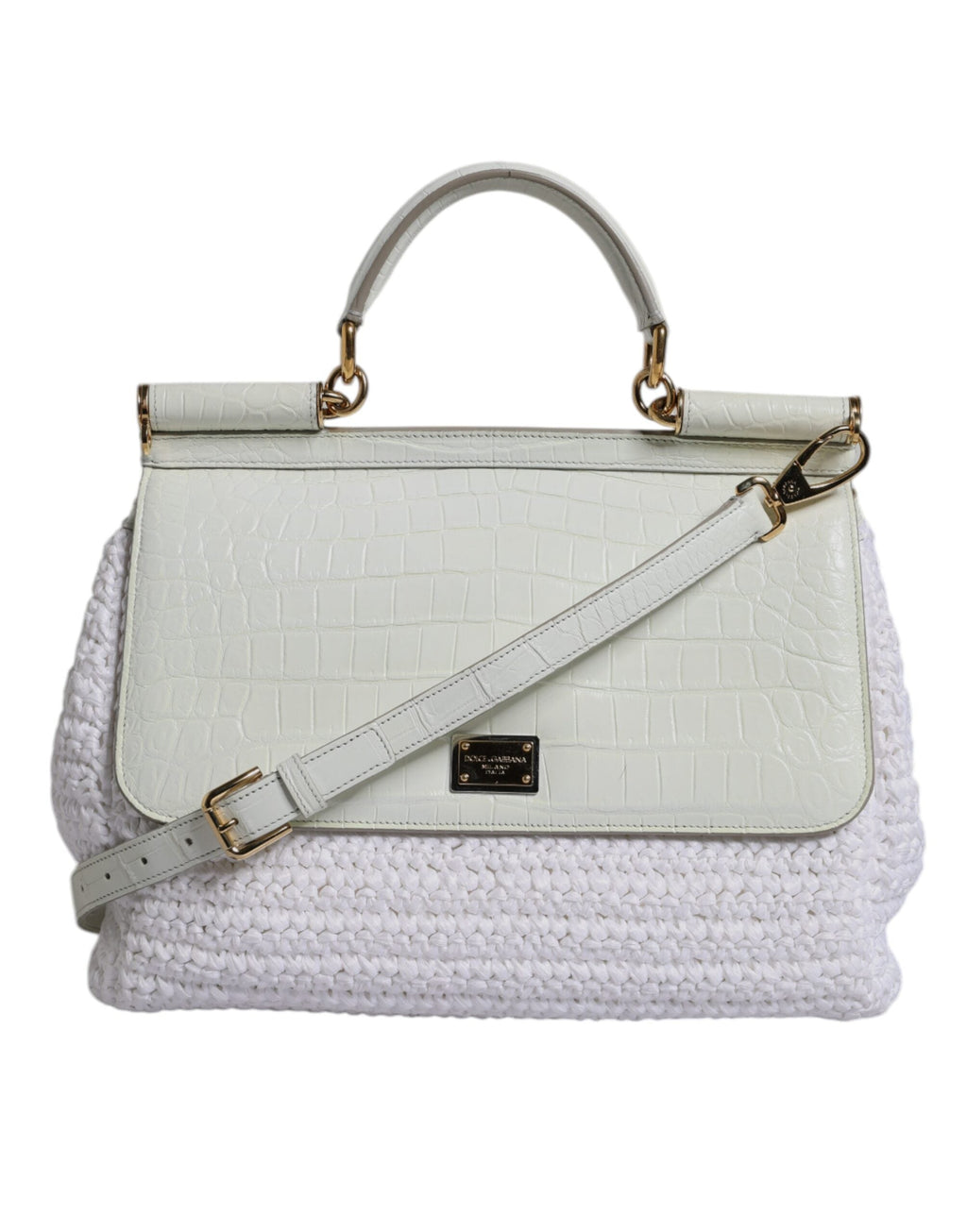 Dolce & Gabbana White Rafia Leather Top Handle Crossbody Bag Dolce & Gabbana