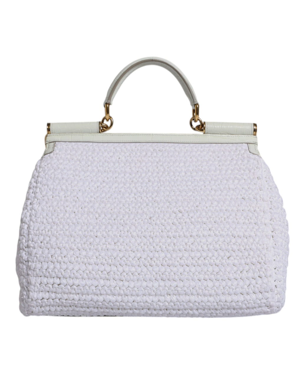 Dolce & Gabbana White Rafia Leather Top Handle Crossbody Bag Dolce & Gabbana