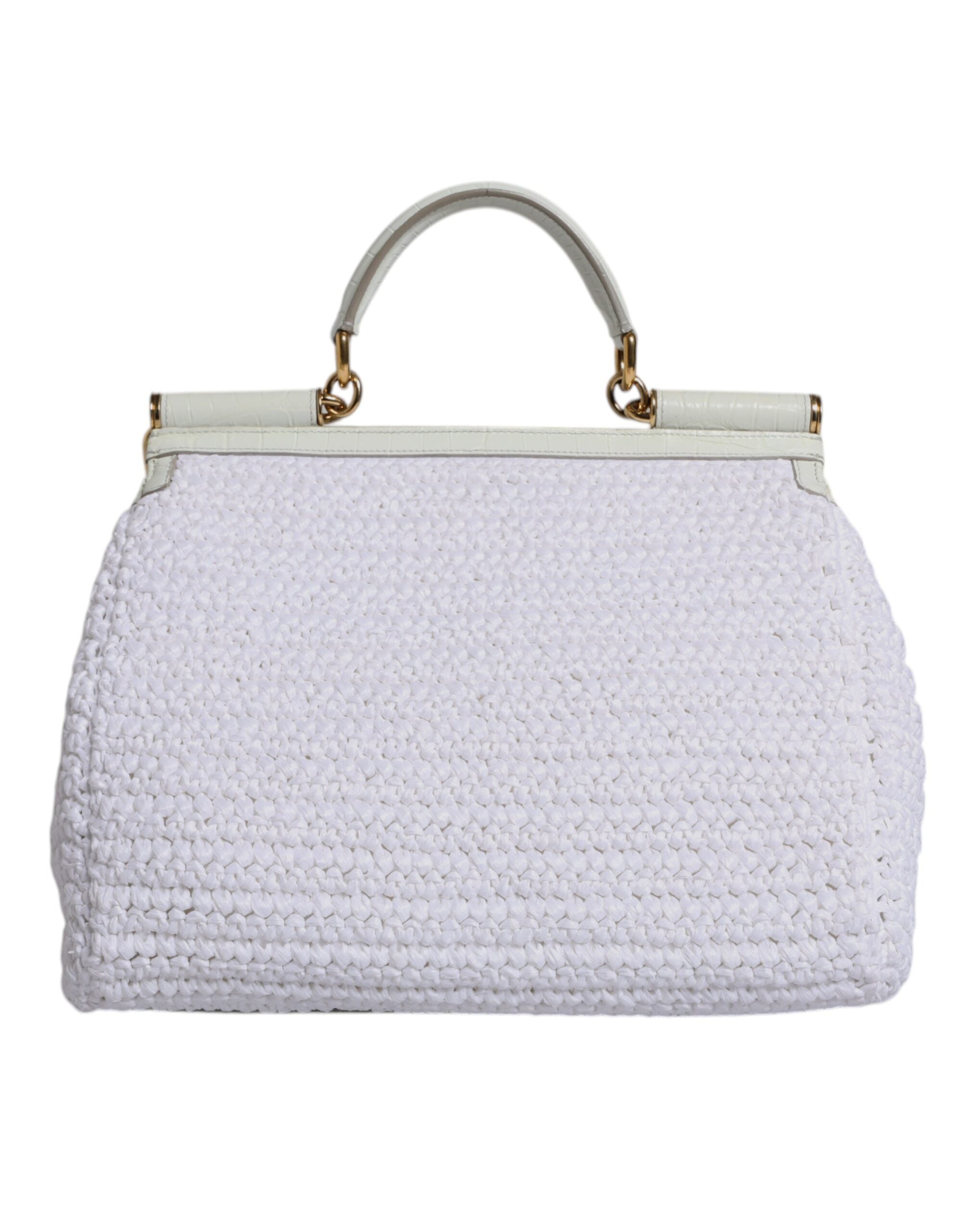 Dolce & Gabbana White Rafia Leather Top Handle Crossbody Bag Dolce & Gabbana