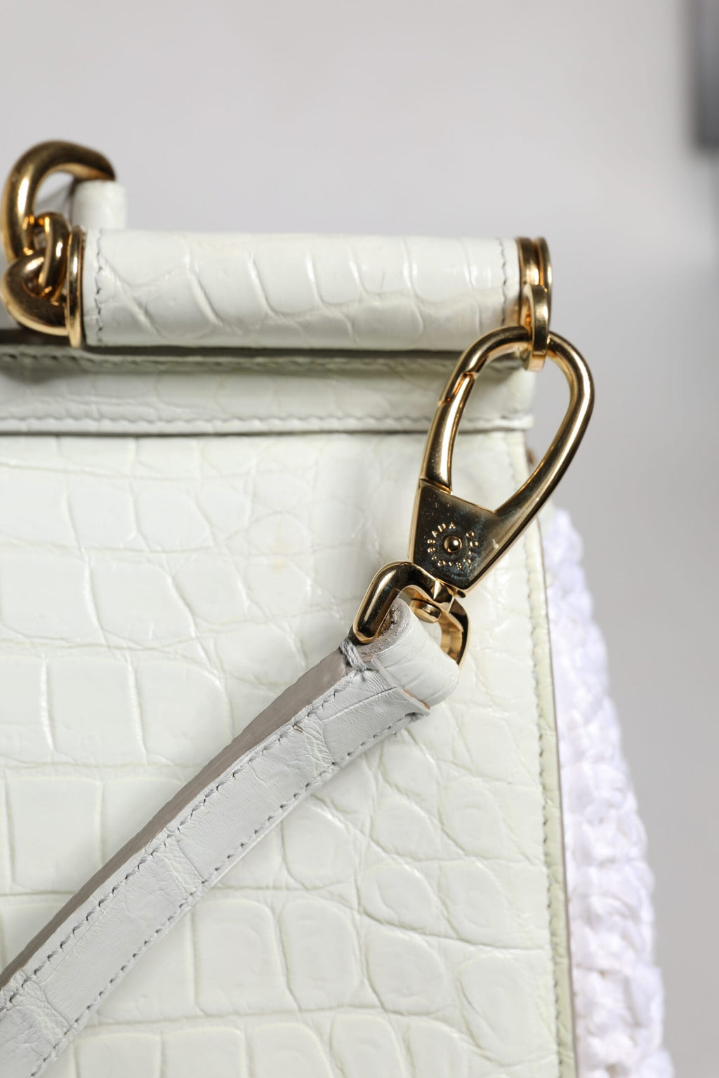 Dolce & Gabbana White Rafia Leather Top Handle Crossbody Bag Dolce & Gabbana