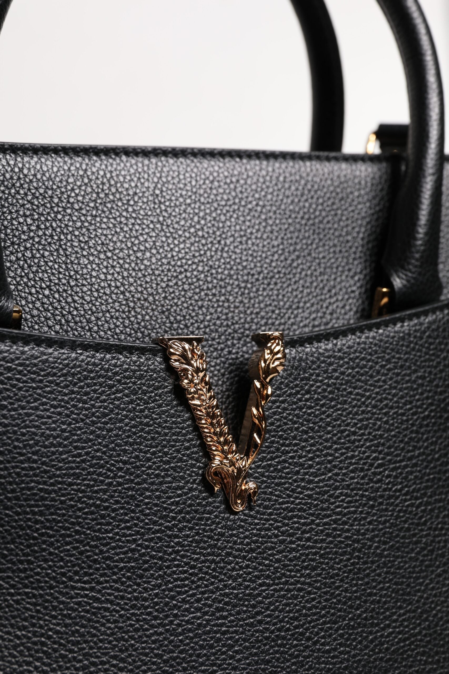 Versace Black Large Leather Top Handle Shoulder Crossbody Bag Versace