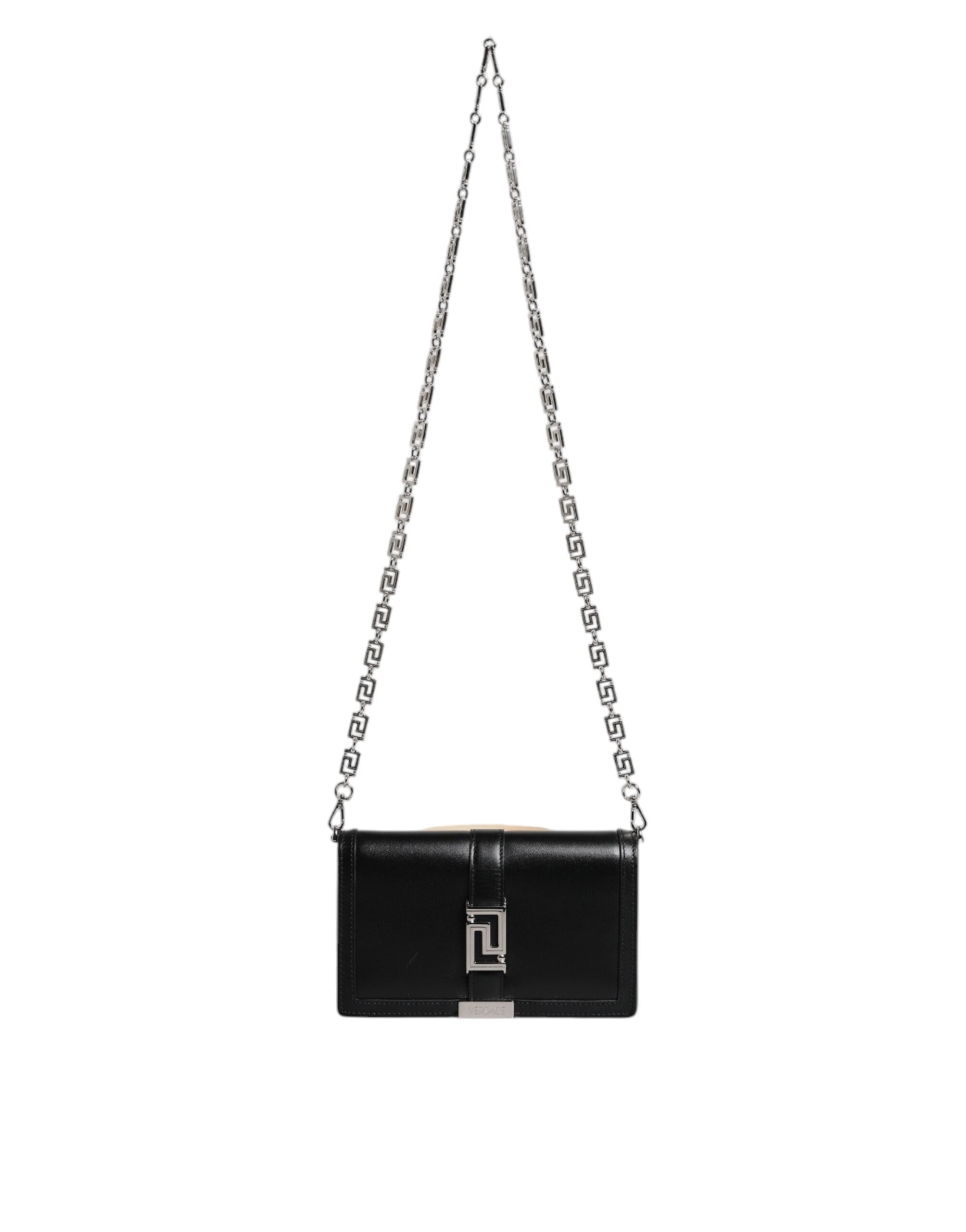 Versace Black Calfskin Leather Chain Strap Shoulder Crossbody Bag Versace