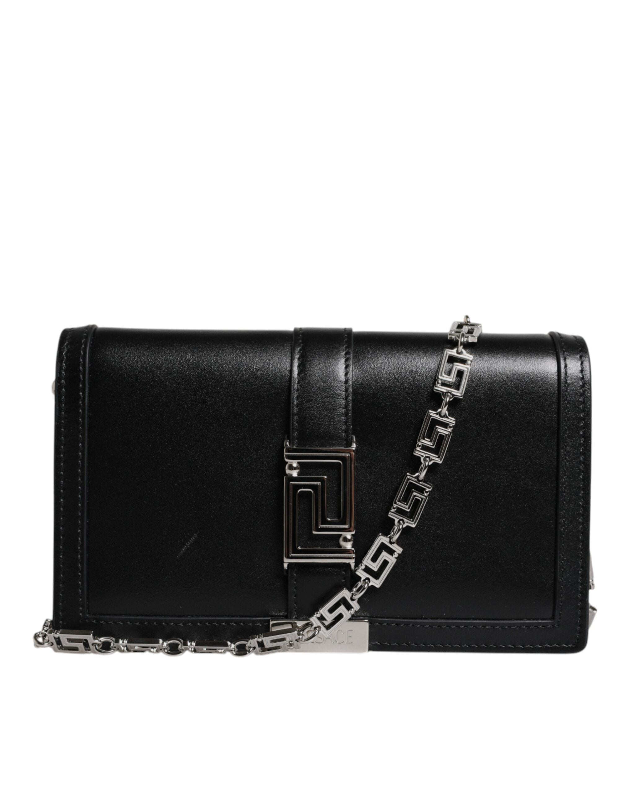 Versace Black Calfskin Leather Chain Strap Shoulder Crossbody Bag Versace