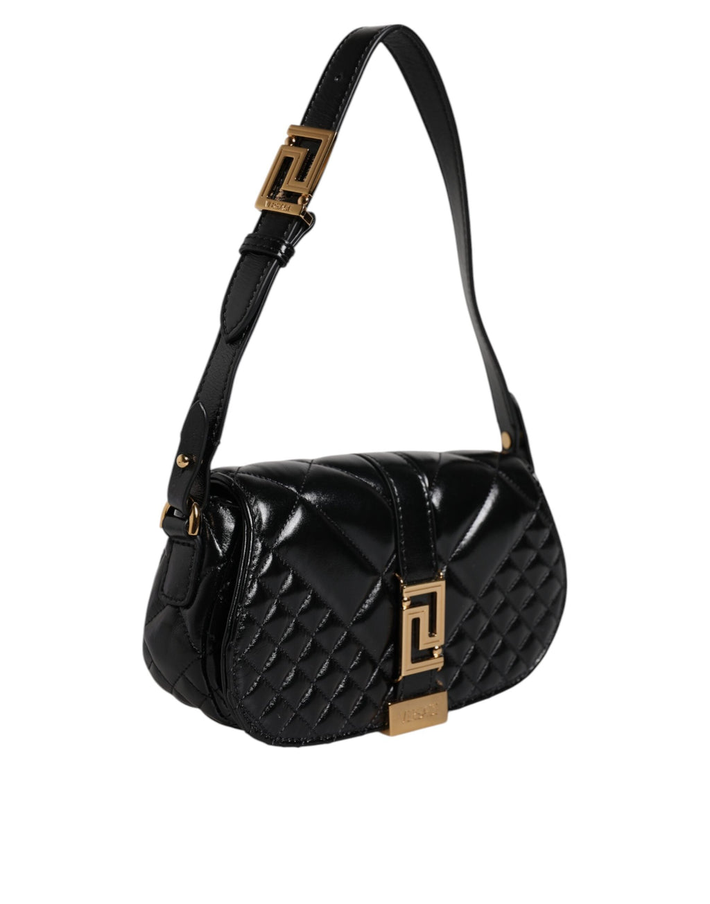 Versace Black Calf Leather Quilted Shoulder Strap Bag Versace