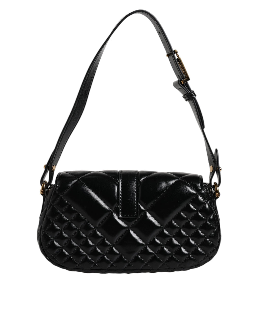 Versace Black Calf Leather Quilted Shoulder Strap Bag Versace