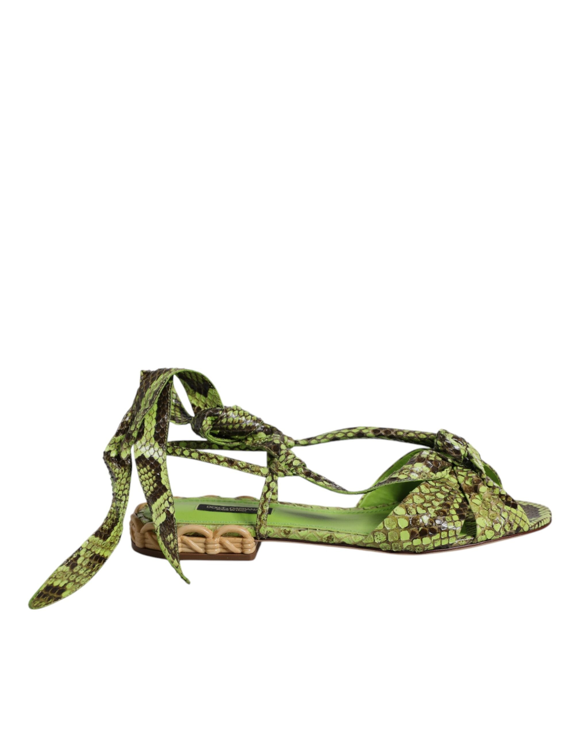 Dolce & Gabbana Green Animal Print Ankle Wrap Sandals Shoes Dolce & Gabbana