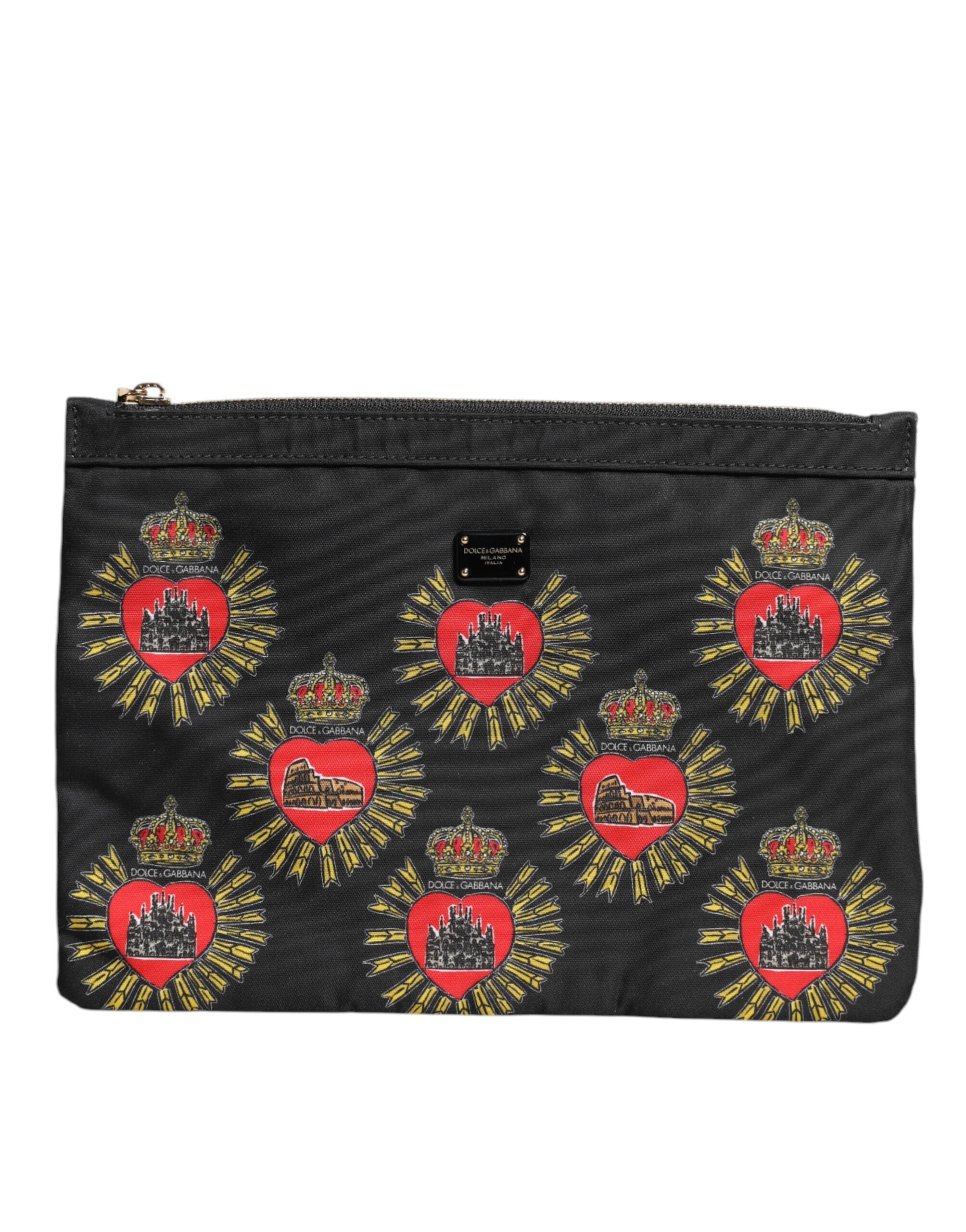 Dolce & Gabbana Black Red Nylon Sacred Heart Clutch Pouch Bag Dolce & Gabbana
