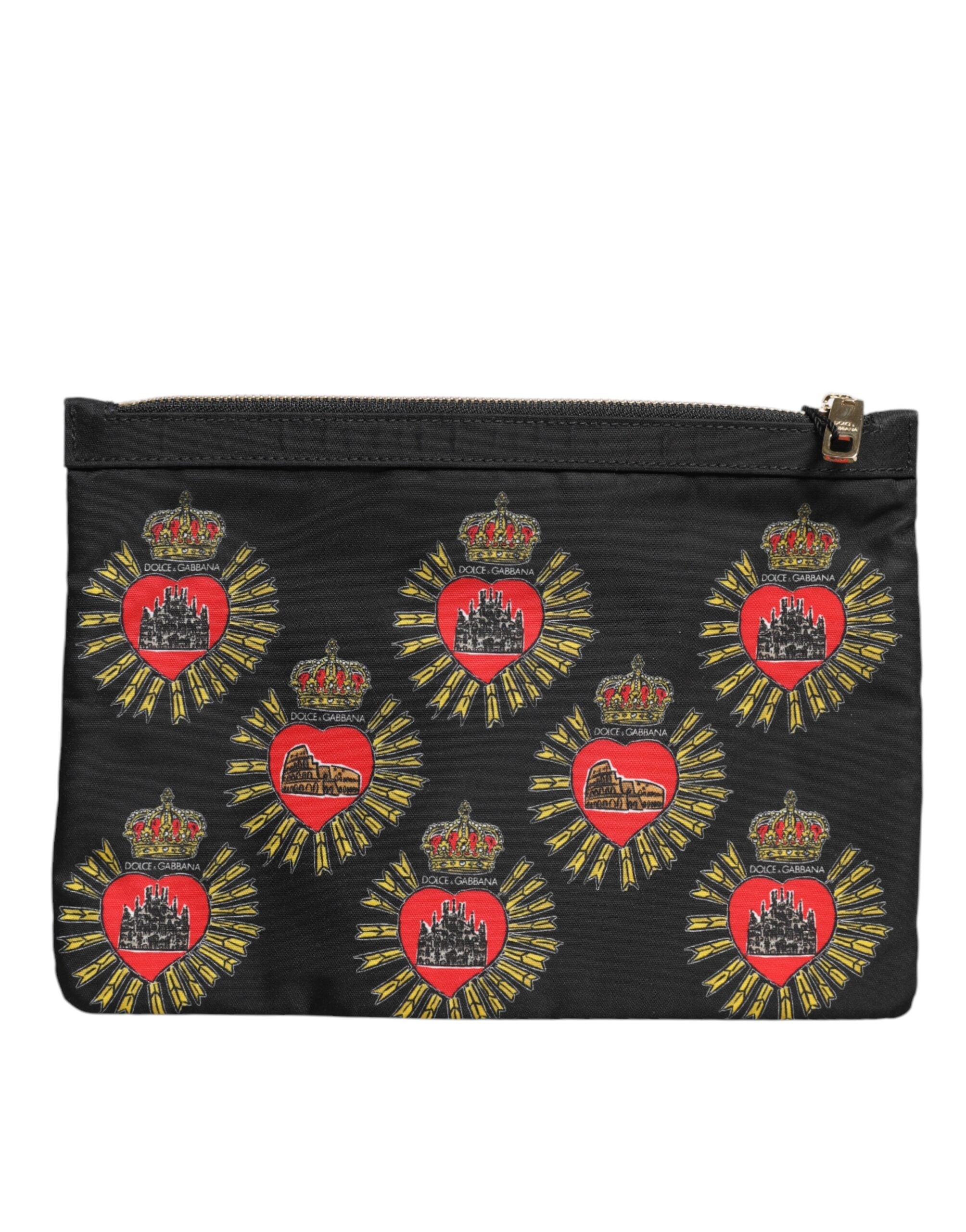 Dolce & Gabbana Black Red Nylon Sacred Heart Clutch Pouch Bag Dolce & Gabbana