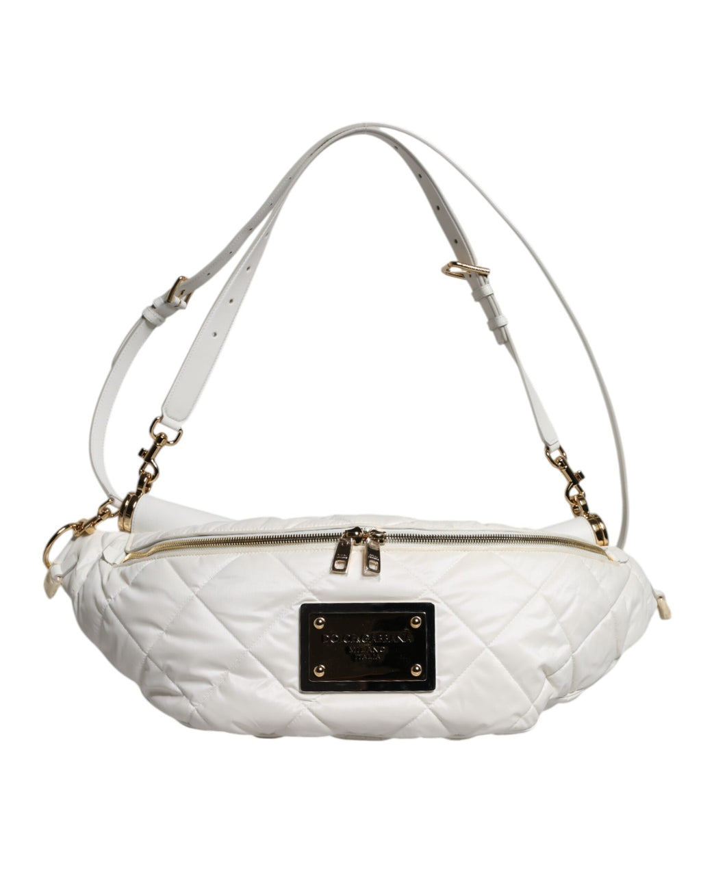 Dolce & Gabbana White Quilted Logo Plaque Belt Waist Fanny Pack Bag Dolce & Gabbana