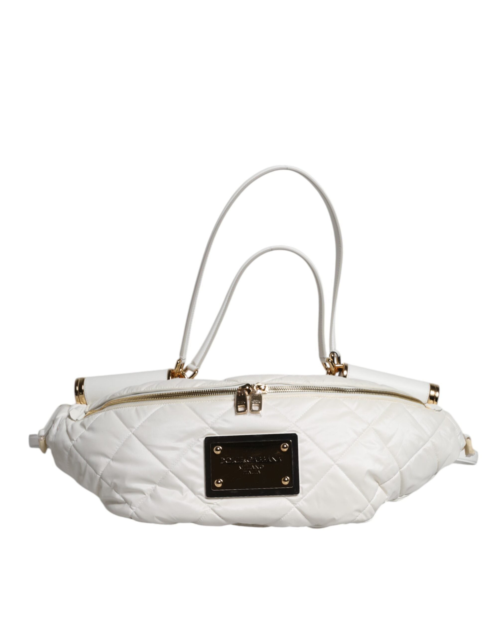 Dolce & Gabbana White Quilted Logo Plaque Belt Waist Fanny Pack Bag Dolce & Gabbana
