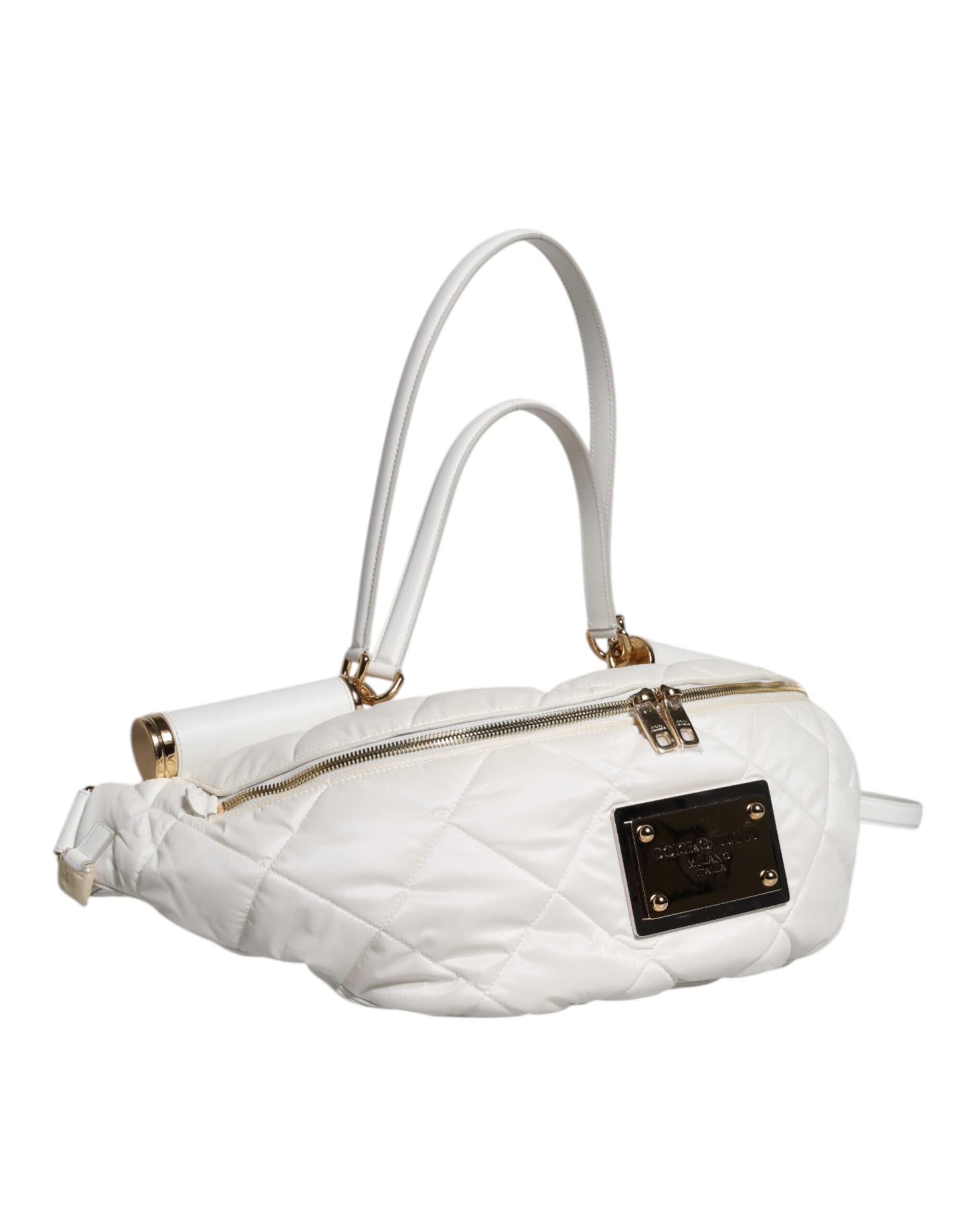 Dolce & Gabbana White Quilted Logo Plaque Belt Waist Fanny Pack Bag Dolce & Gabbana