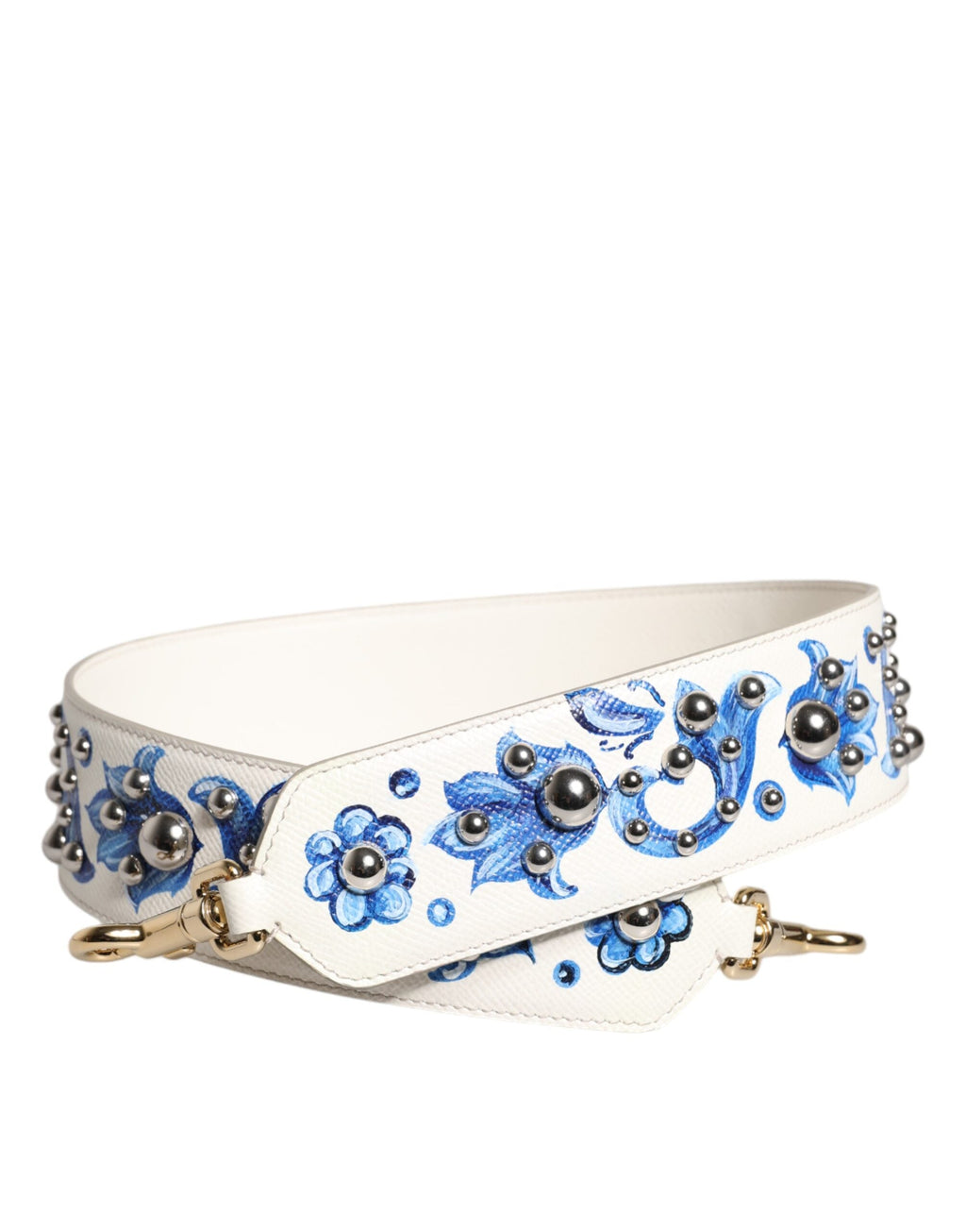 Dolce & Gabbana White Blue Floral Leather Stud Shoulder Strap Dolce & Gabbana