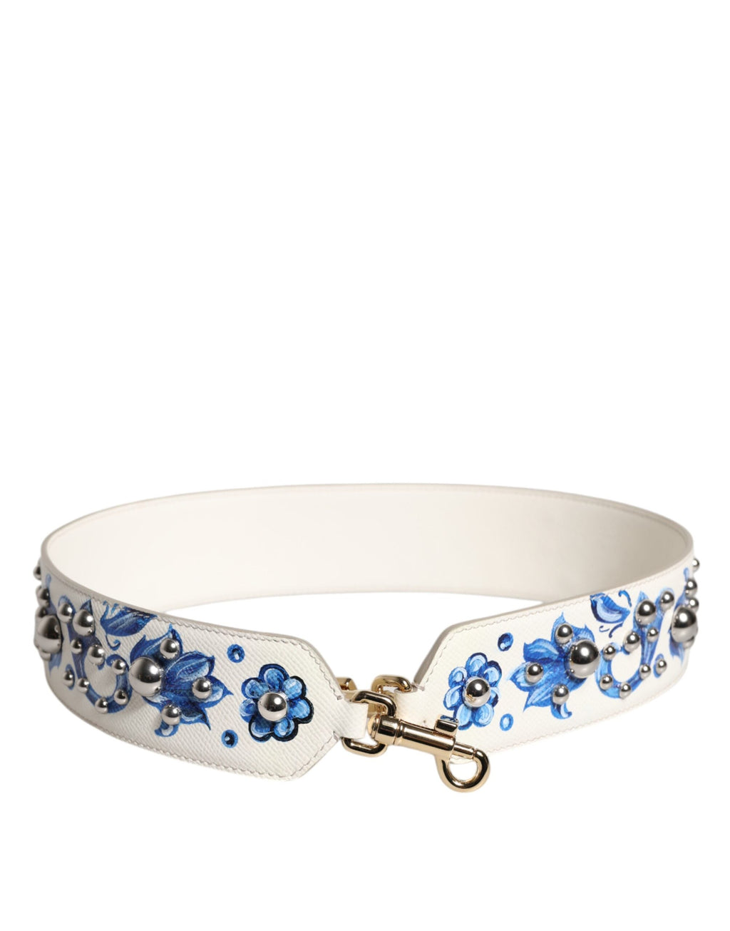 Dolce & Gabbana White Blue Floral Leather Stud Shoulder Strap Dolce & Gabbana