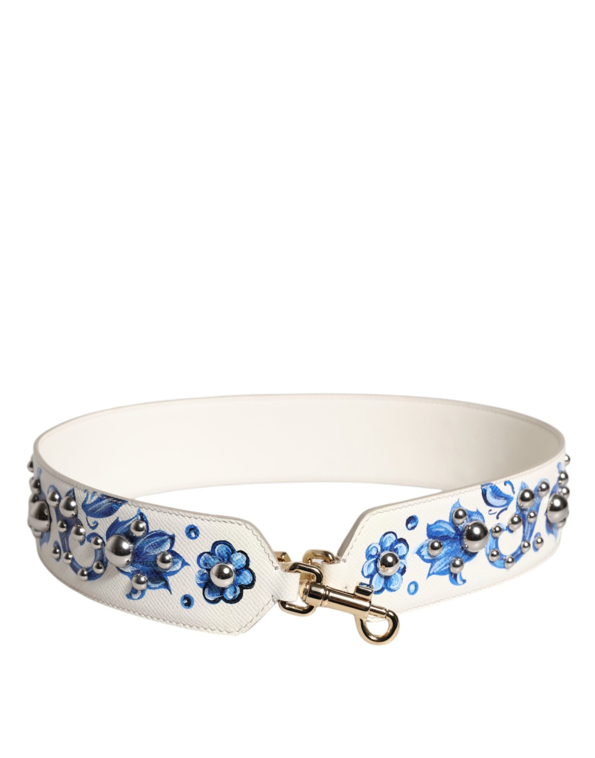 Dolce & Gabbana White Blue Floral Leather Stud Shoulder Strap Dolce & Gabbana
