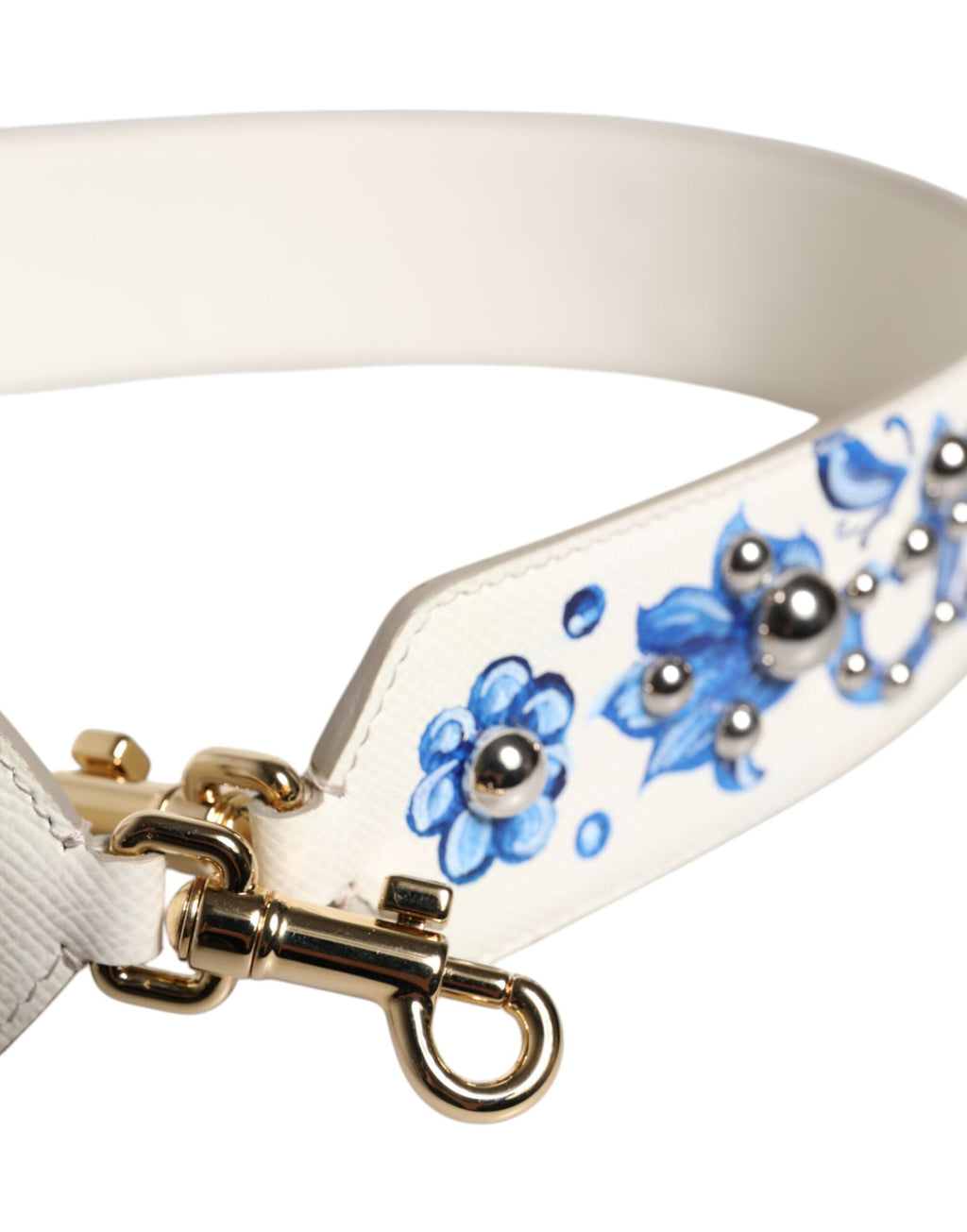 Dolce & Gabbana White Blue Floral Leather Stud Shoulder Strap Dolce & Gabbana