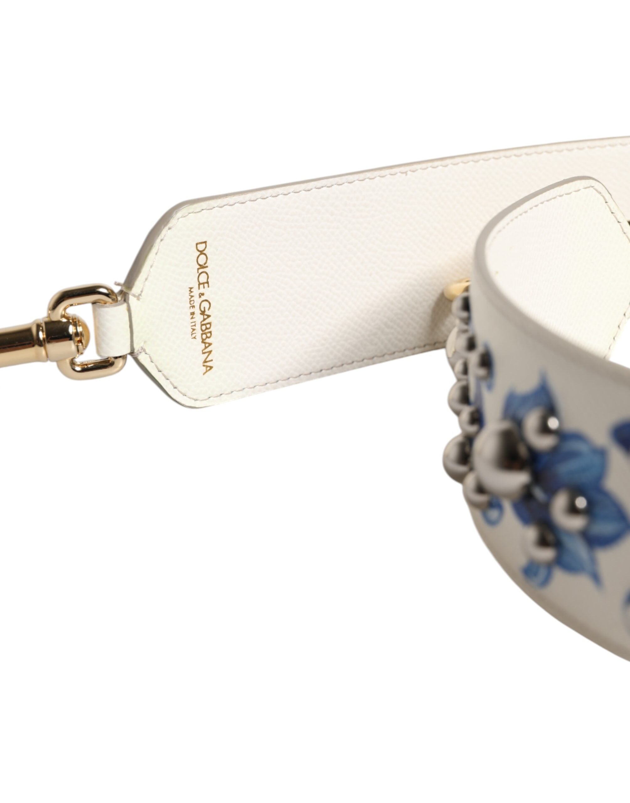 Dolce & Gabbana White Blue Floral Leather Stud Shoulder Strap Dolce & Gabbana
