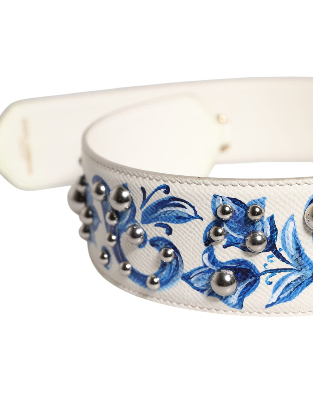 Dolce & Gabbana White Blue Floral Leather Stud Shoulder Strap Dolce & Gabbana