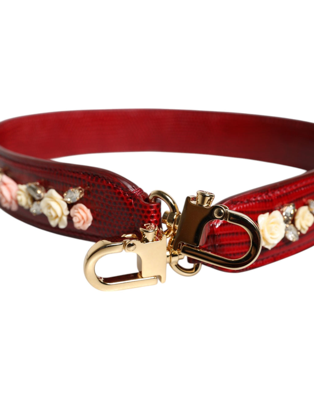 Dolce & Gabbana Red Leather Floral Embellish Bag Shoulder Strap Dolce & Gabbana