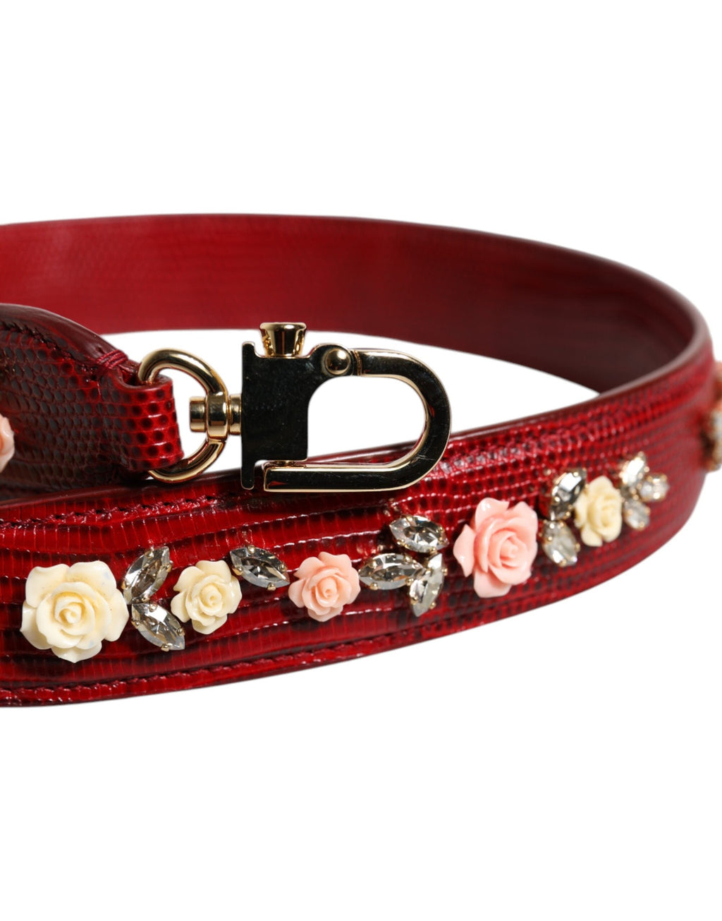 Dolce & Gabbana Red Leather Floral Embellish Bag Shoulder Strap Dolce & Gabbana