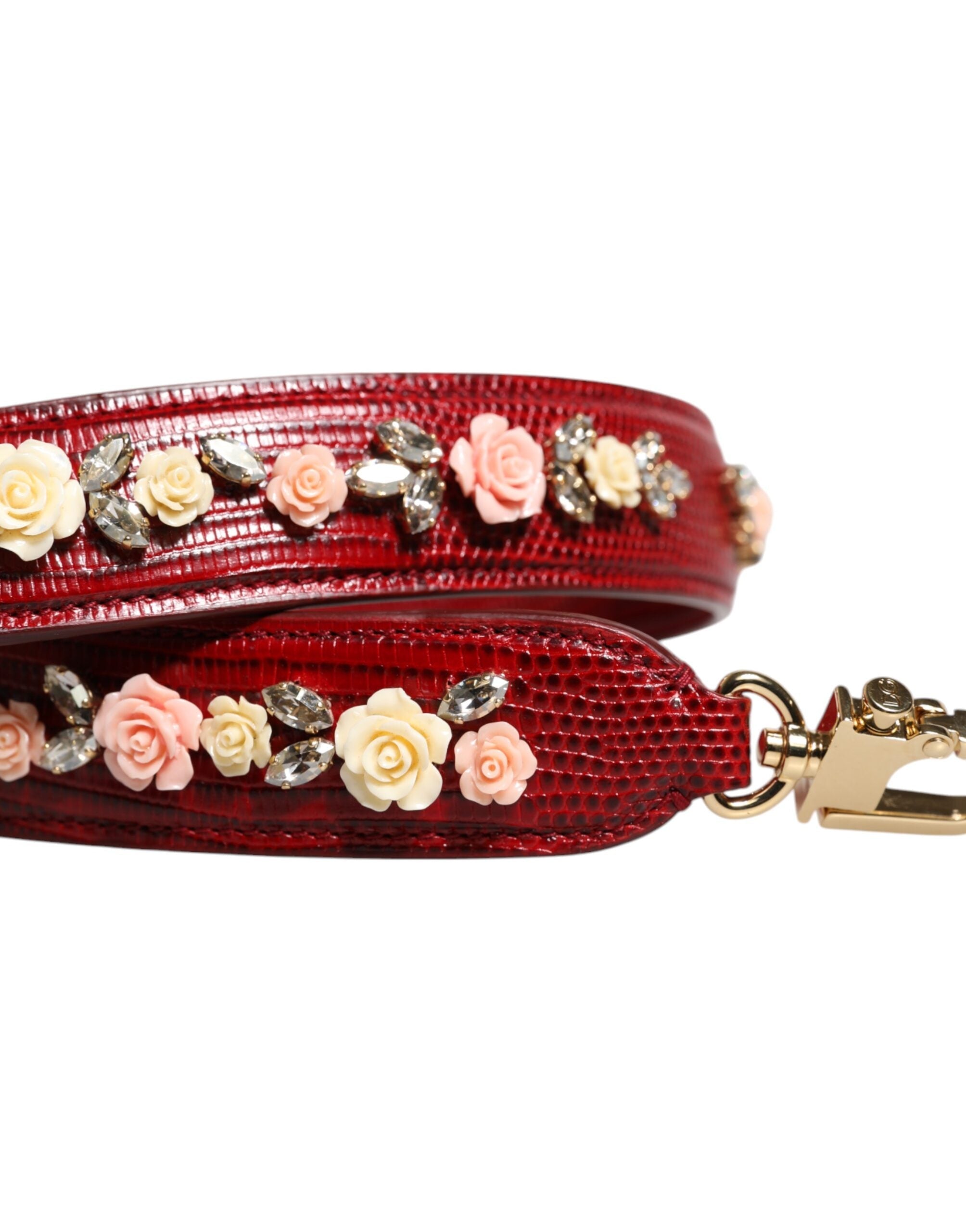 Dolce & Gabbana Red Leather Floral Embellish Bag Shoulder Strap Dolce & Gabbana