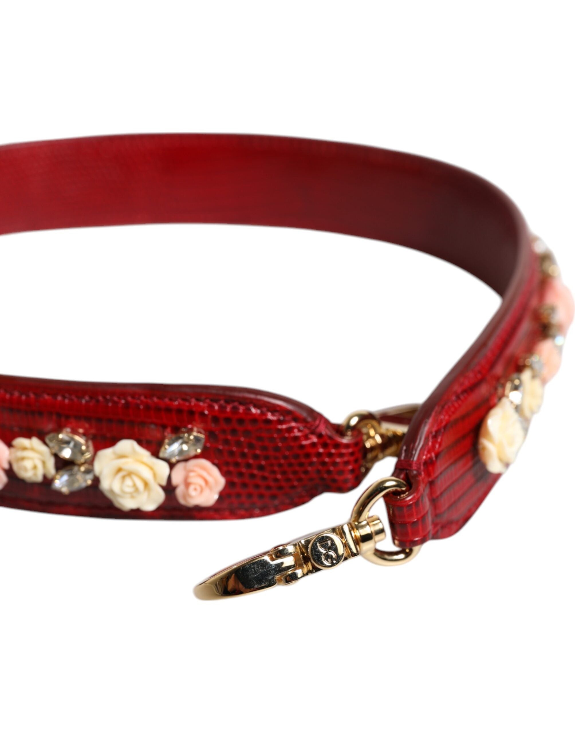 Dolce & Gabbana Red Leather Floral Embellish Bag Shoulder Strap Dolce & Gabbana