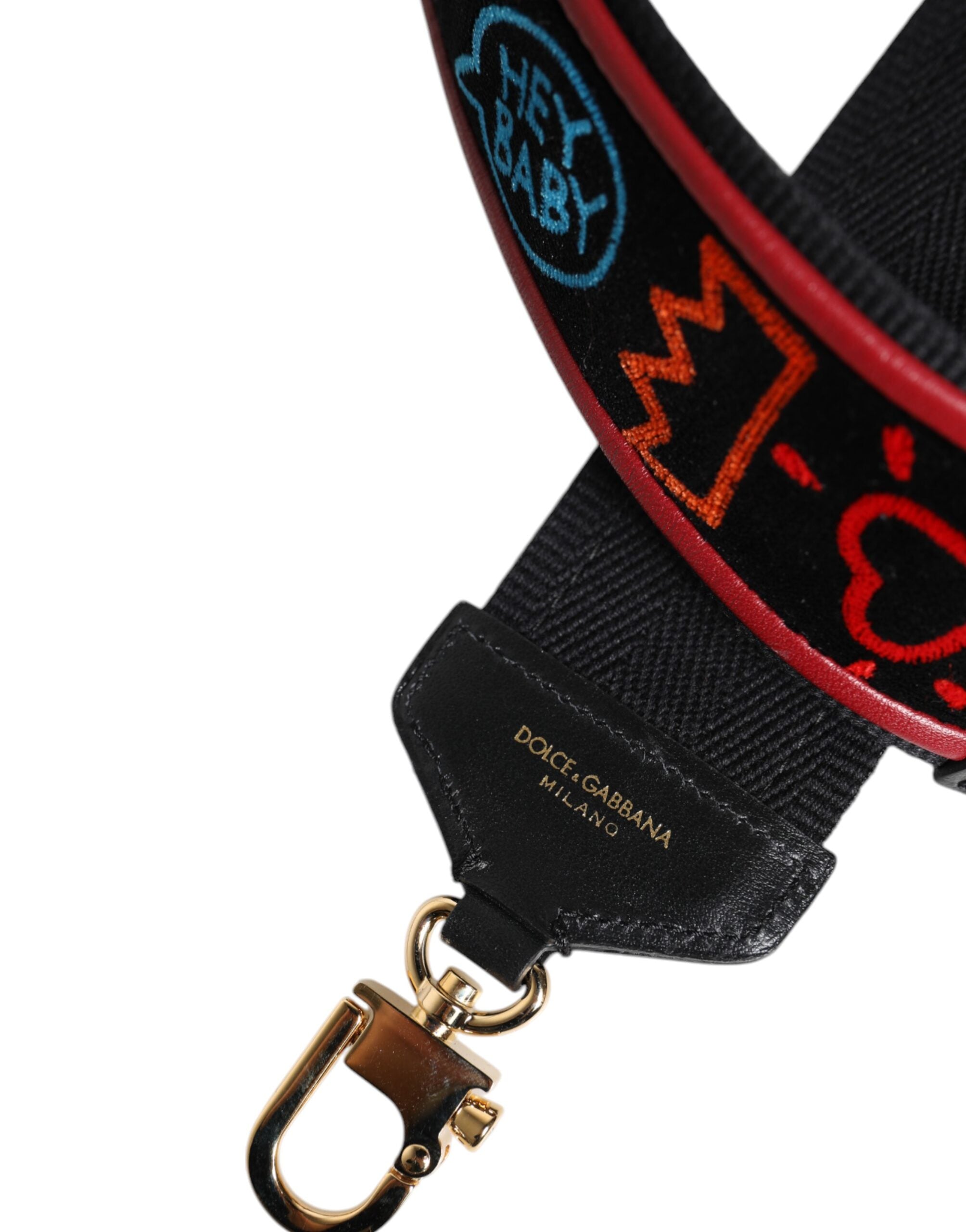 Dolce & Gabbana Black Cotton Printed Bag Shoulder Strap Dolce & Gabbana
