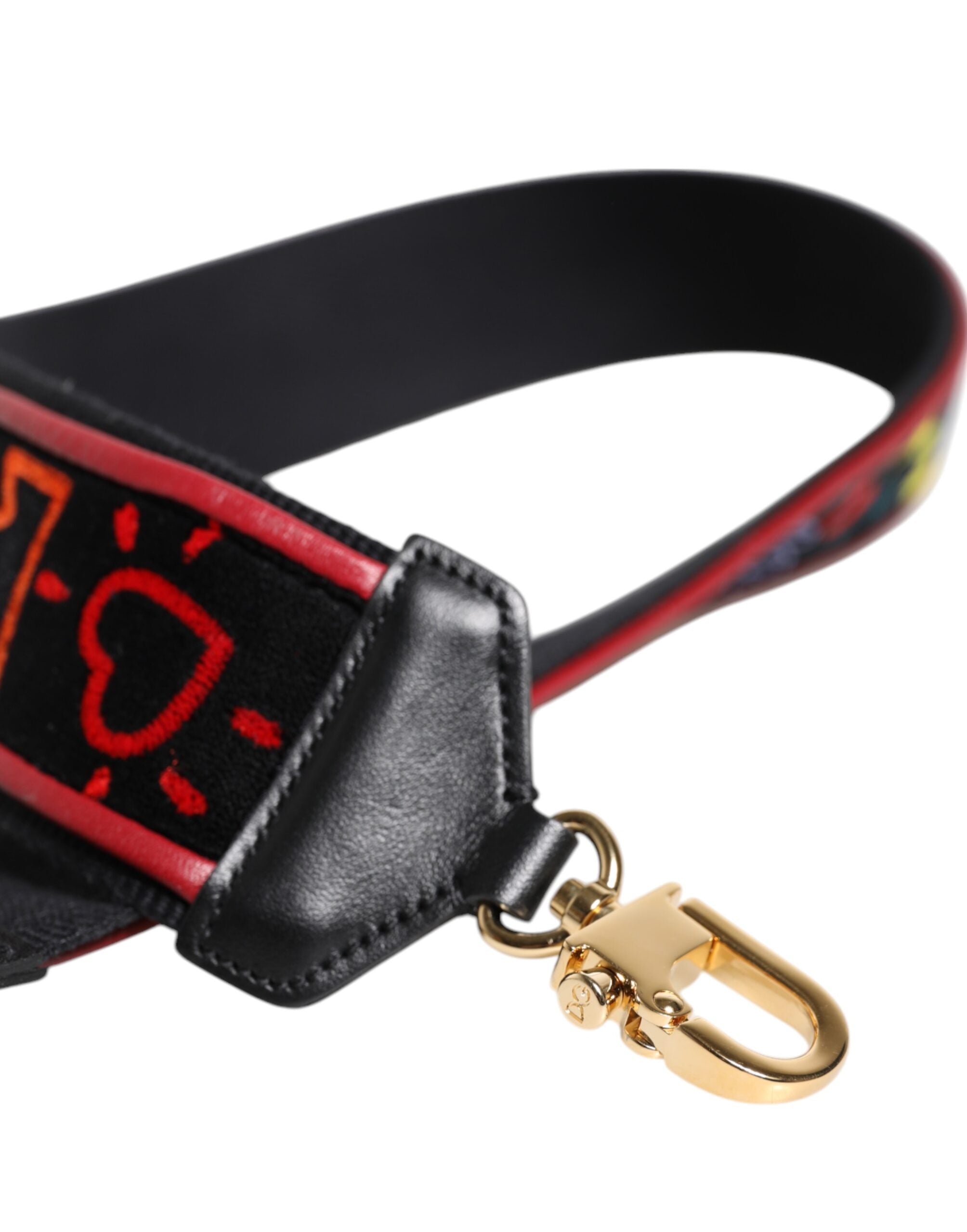 Dolce & Gabbana Black Cotton Printed Bag Shoulder Strap Dolce & Gabbana
