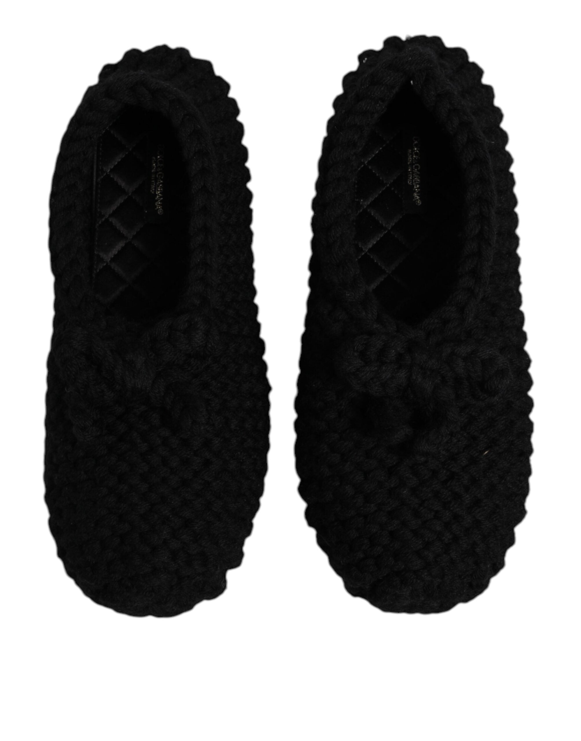 Dolce & Gabbana Black Wool Slip On Flats Ballerina Shoes Dolce & Gabbana