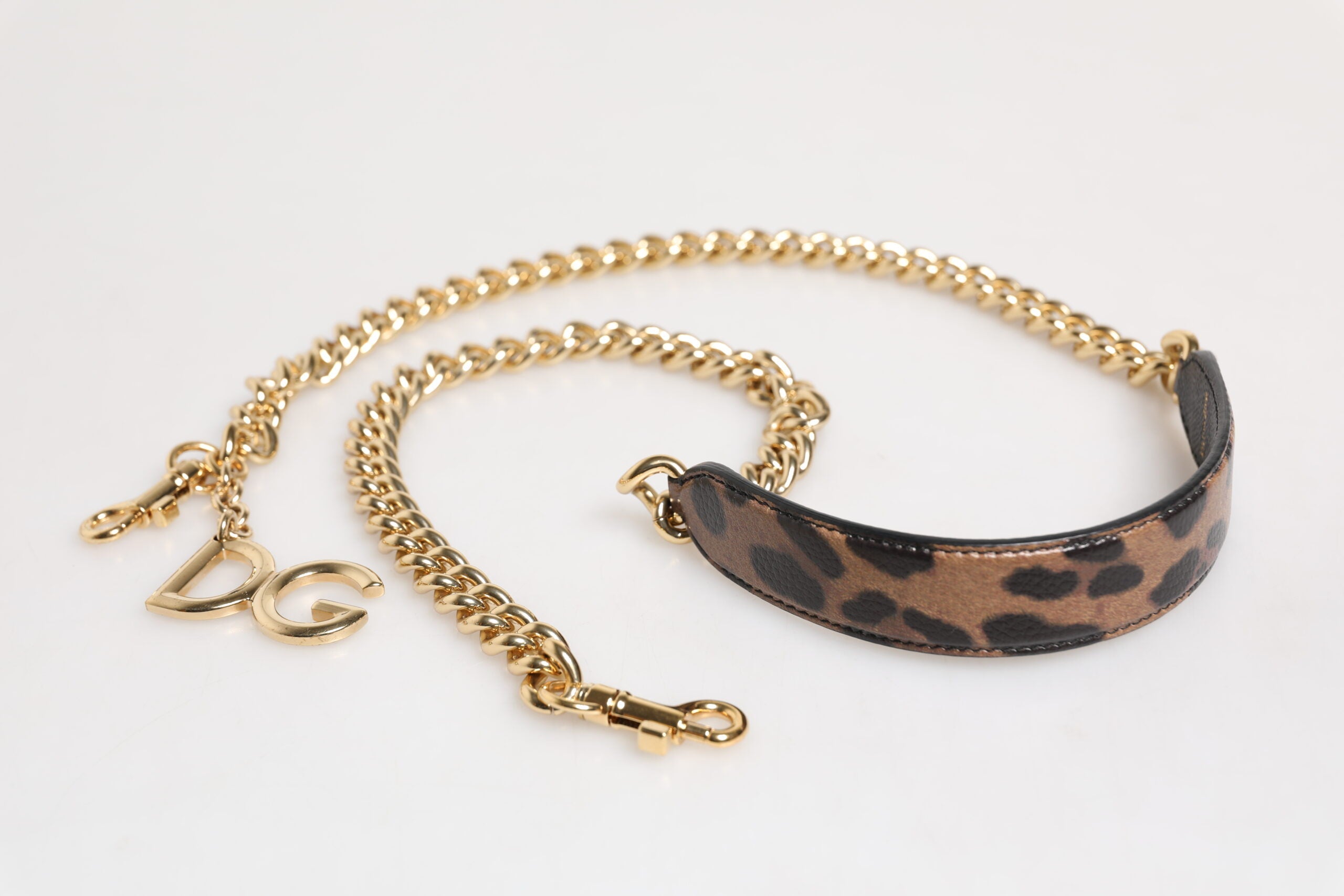 Dolce & Gabbana Brown Leopard Gold Brass Chain Accessory Shoulder Strap Dolce & Gabbana