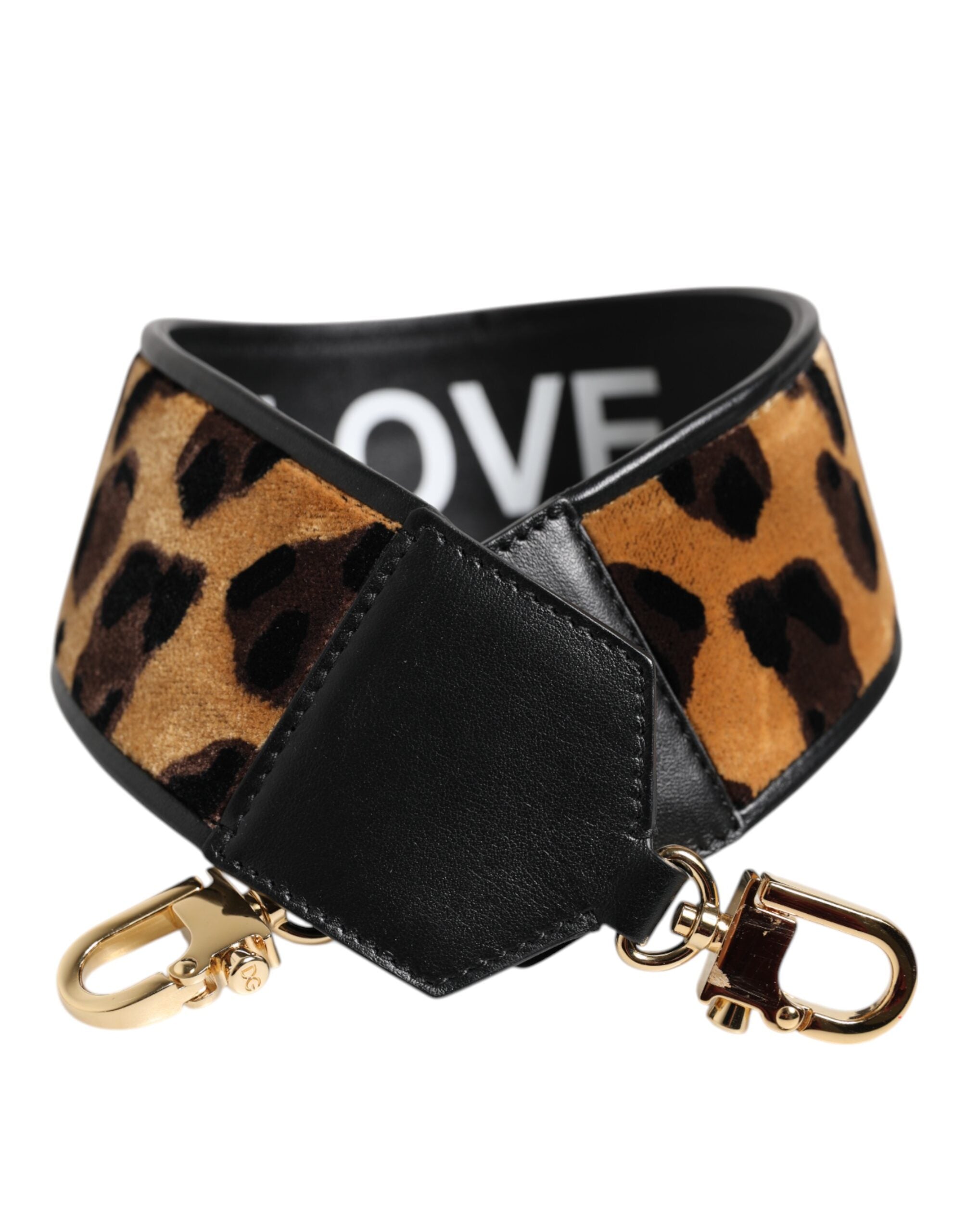 Dolce & Gabbana Black Leopard Print Reversible Bag Shoulder Strap Dolce & Gabbana