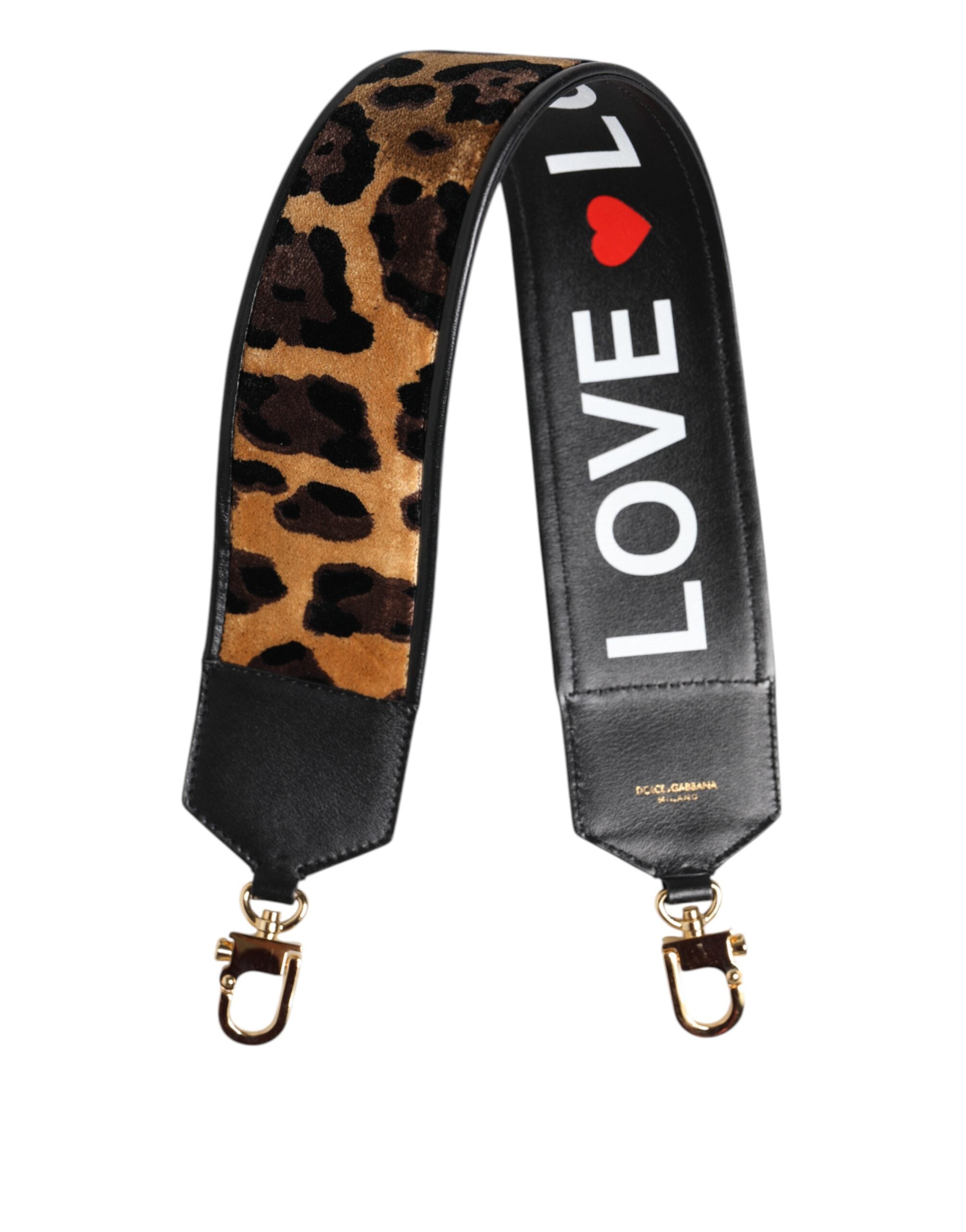 Dolce & Gabbana Black Leopard Print Reversible Bag Shoulder Strap Dolce & Gabbana
