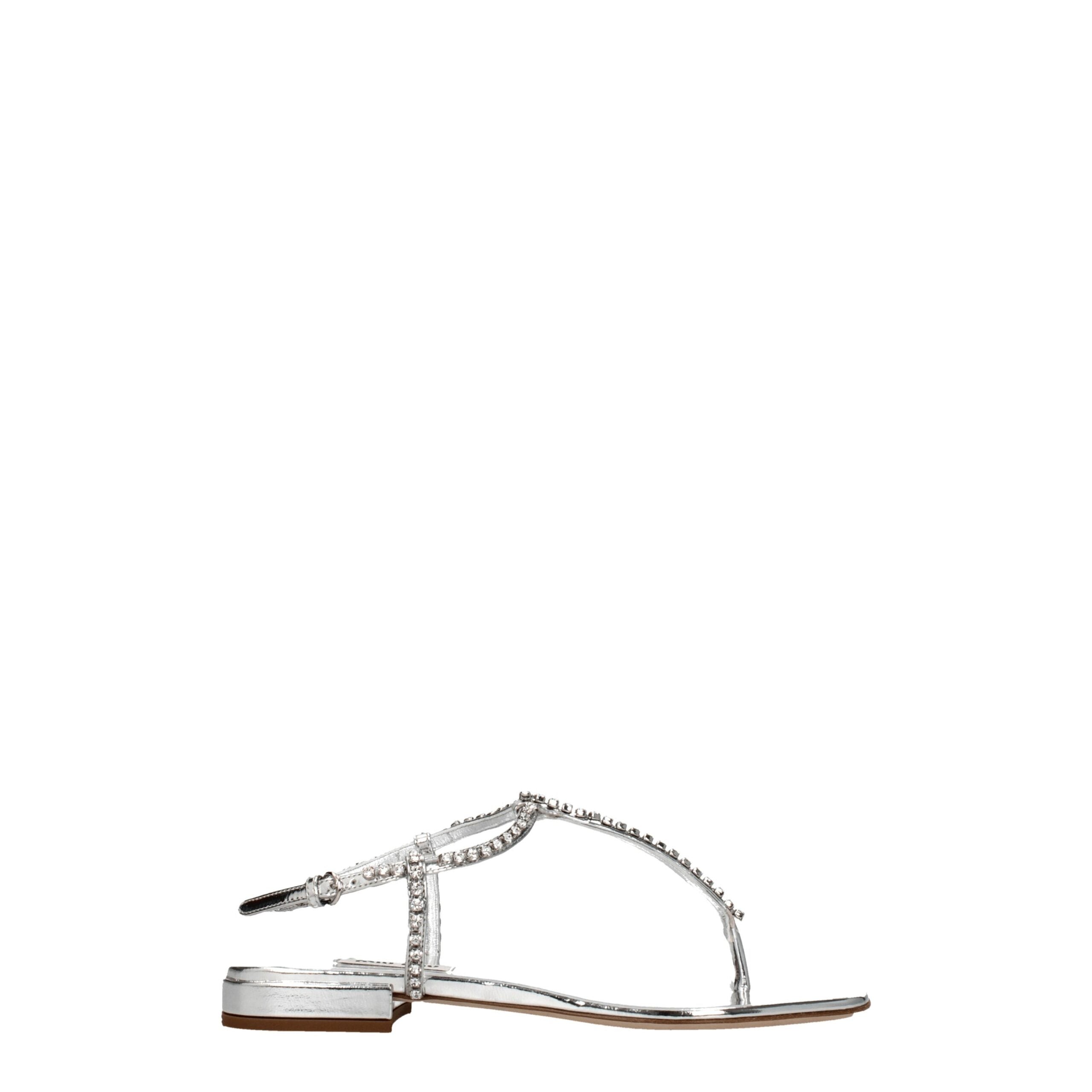 Miu Miu Gray Leather Flip-Flop Sandals Miu Miu