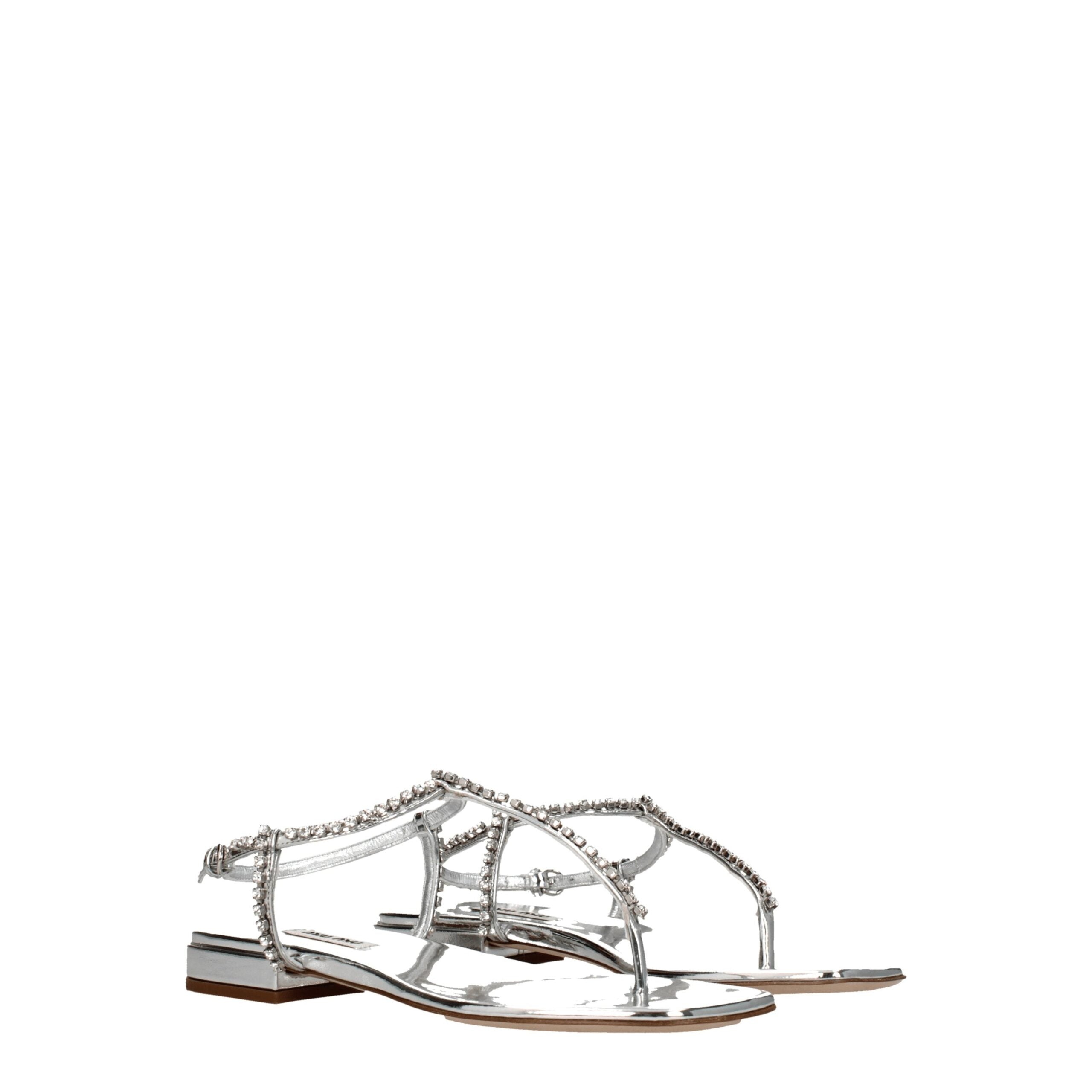 Miu Miu Gray Leather Flip-Flop Sandals Miu Miu