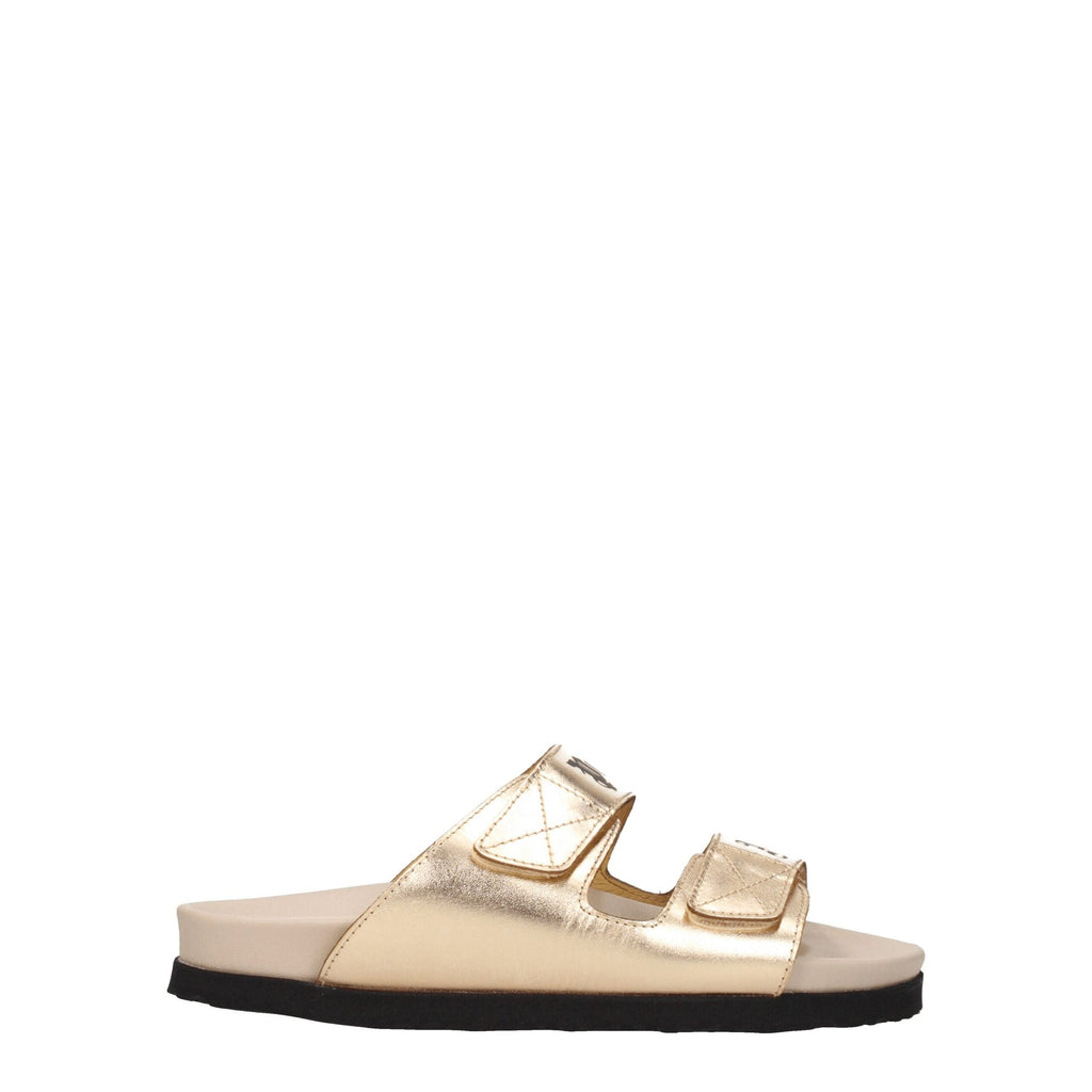 Palm Angels Gold Leather Slippers Sandals Palm Angels