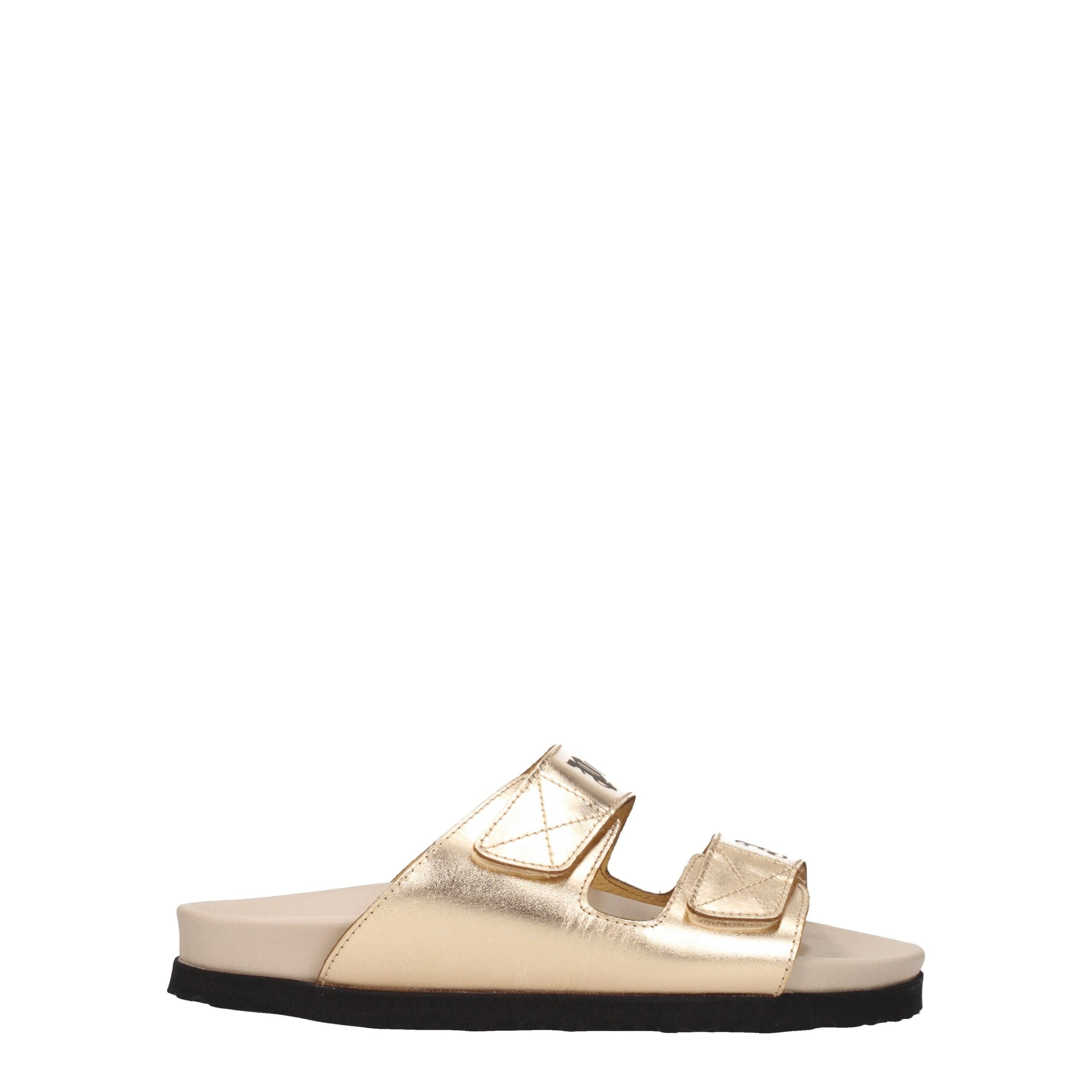 Palm Angels Gold Leather Slippers Sandals Palm Angels