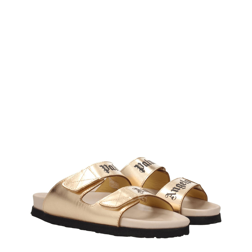 Palm Angels Gold Leather Slippers Sandals Palm Angels