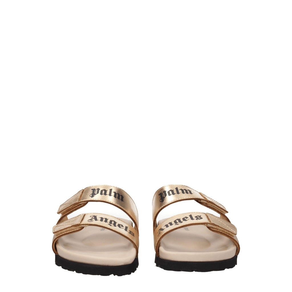 Palm Angels Gold Leather Slippers Sandals Palm Angels