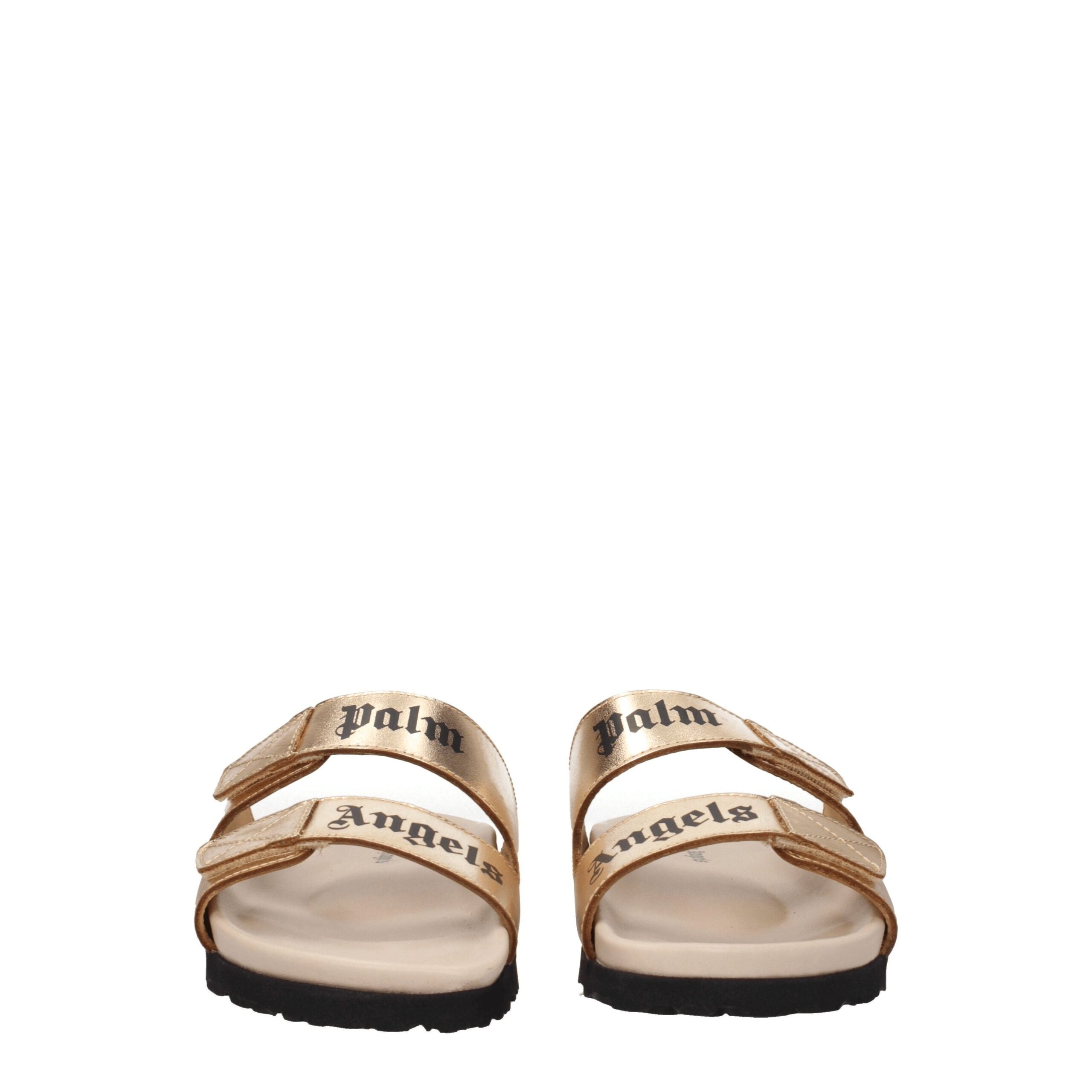 Palm Angels Gold Leather Slippers Sandals Palm Angels
