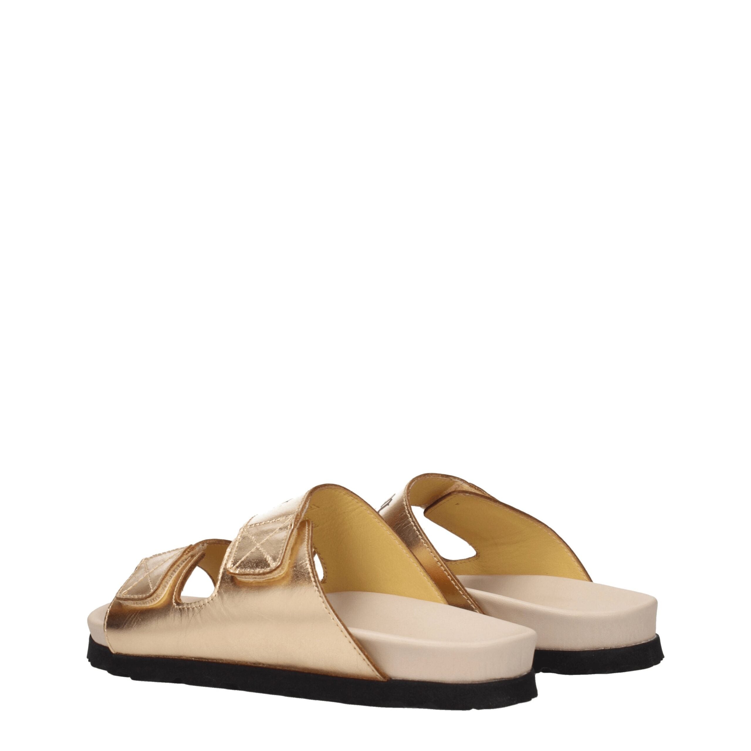 Palm Angels Gold Leather Slippers Sandals Palm Angels