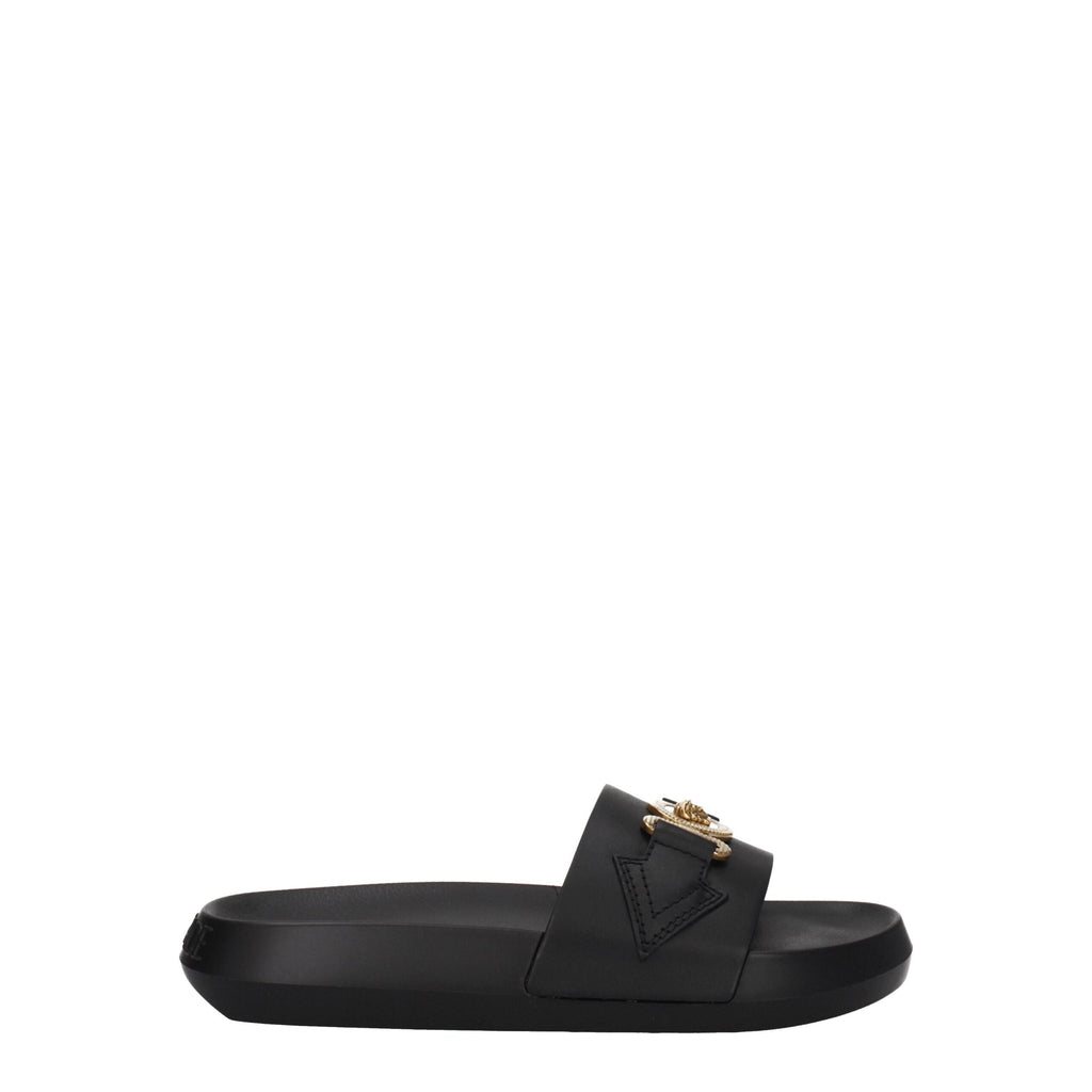 Versace Black Leather Slippers Sandals Versace
