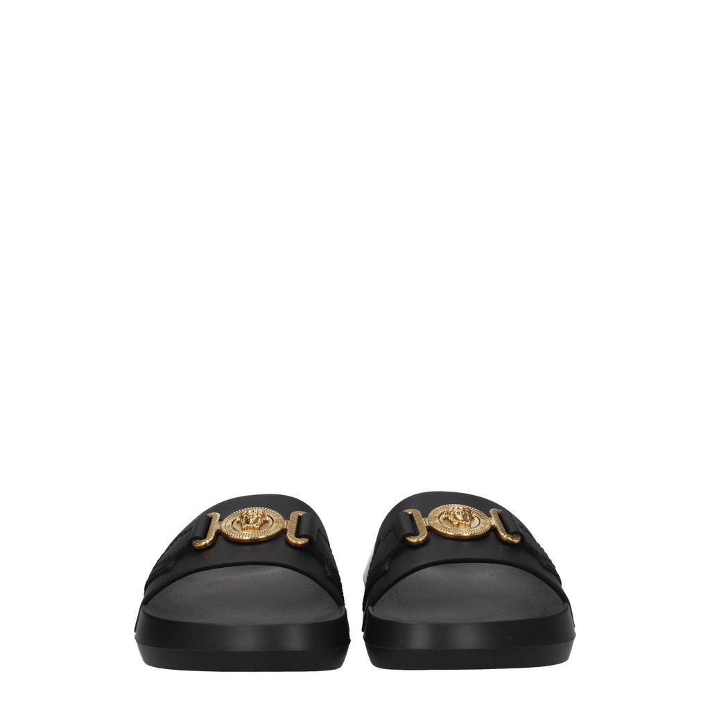 Versace Black Leather Slippers Sandals Versace