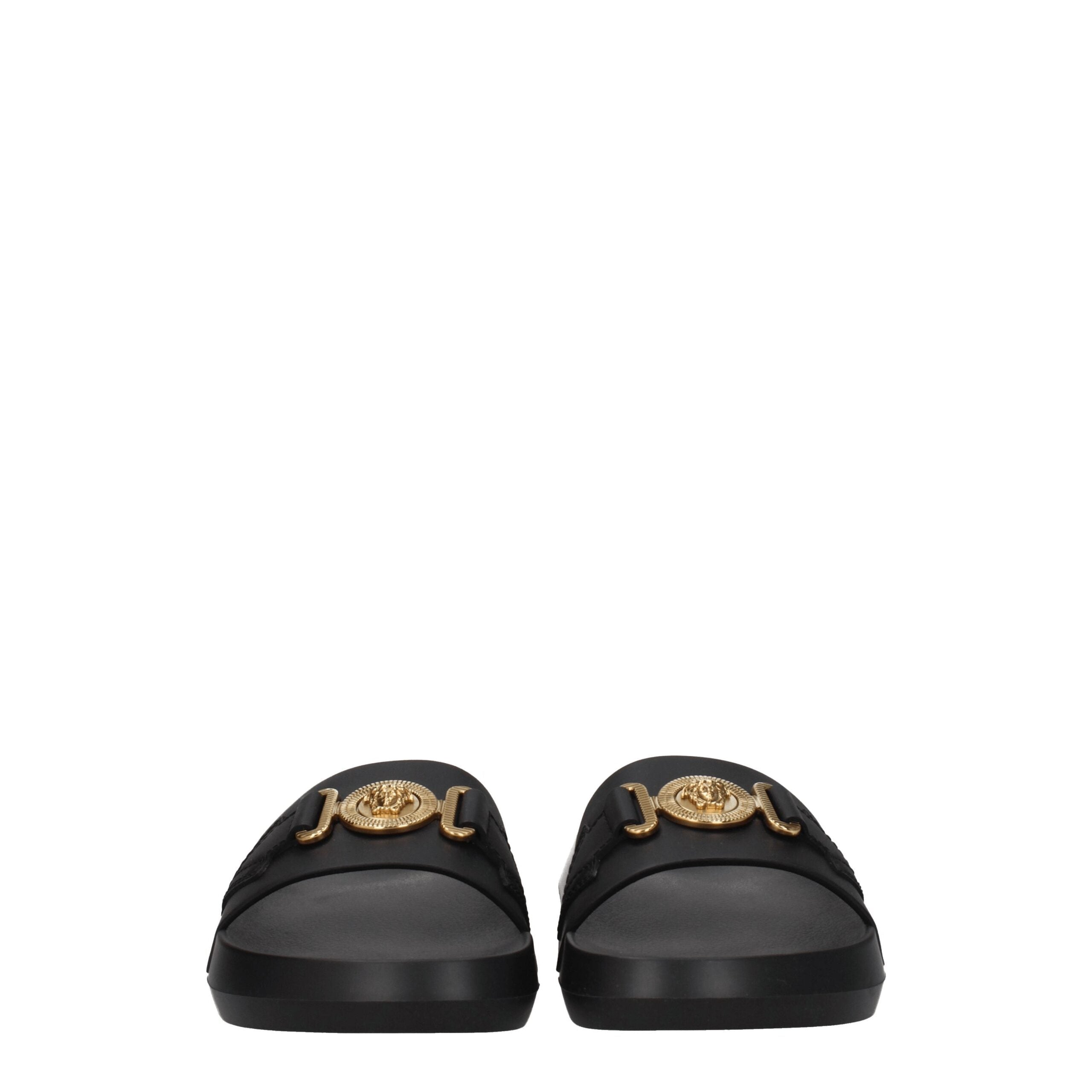 Versace Black Leather Slippers Sandals Versace